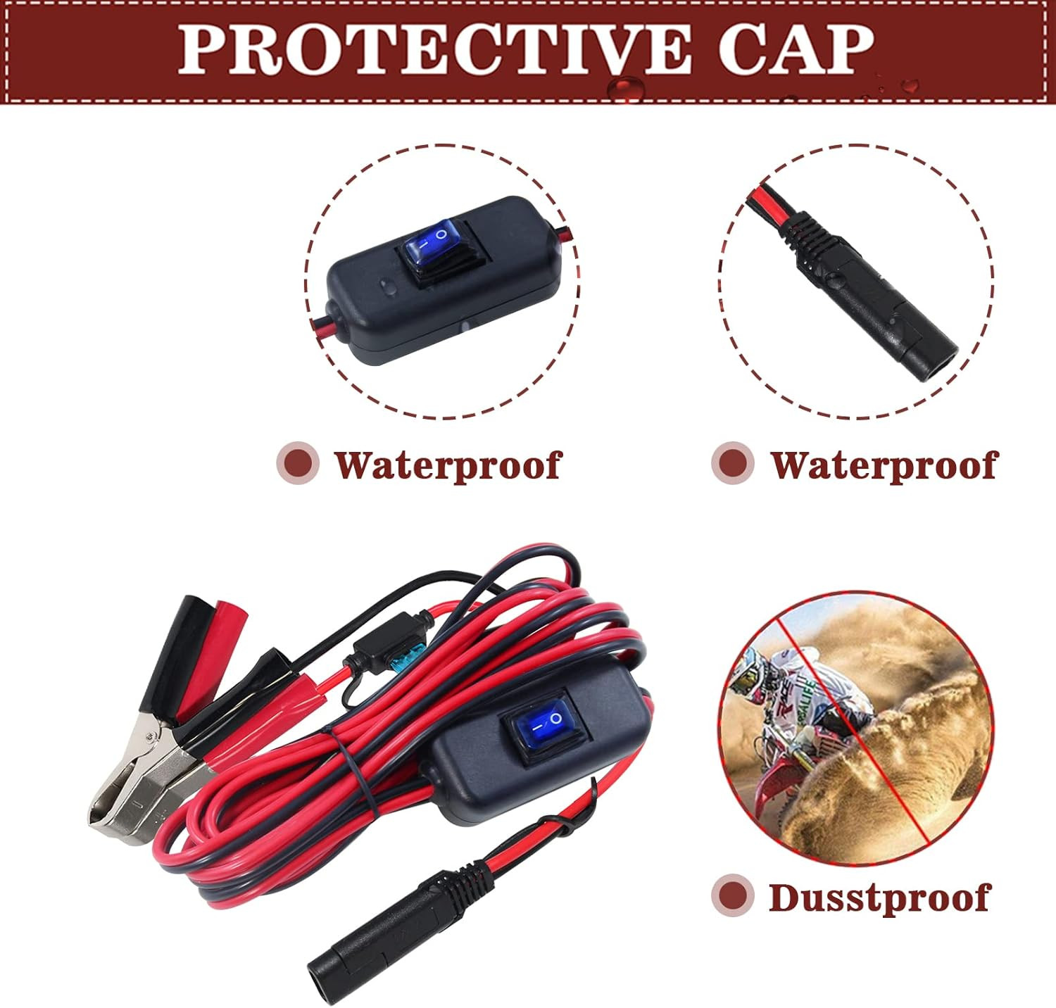 SAE to Battery Alligator Clip – 12V SAE 2Pin Quick Disconnect Cable 10Ft SAE to