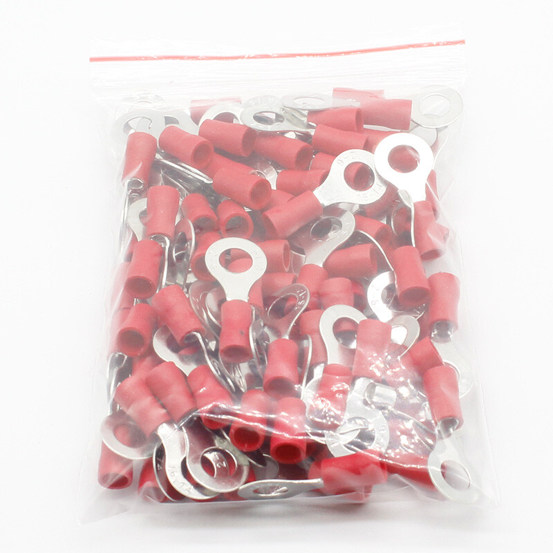 100PCS Insulated Ring Crimp Electrical Wire Connectors Spade Terminals 22-10AWG