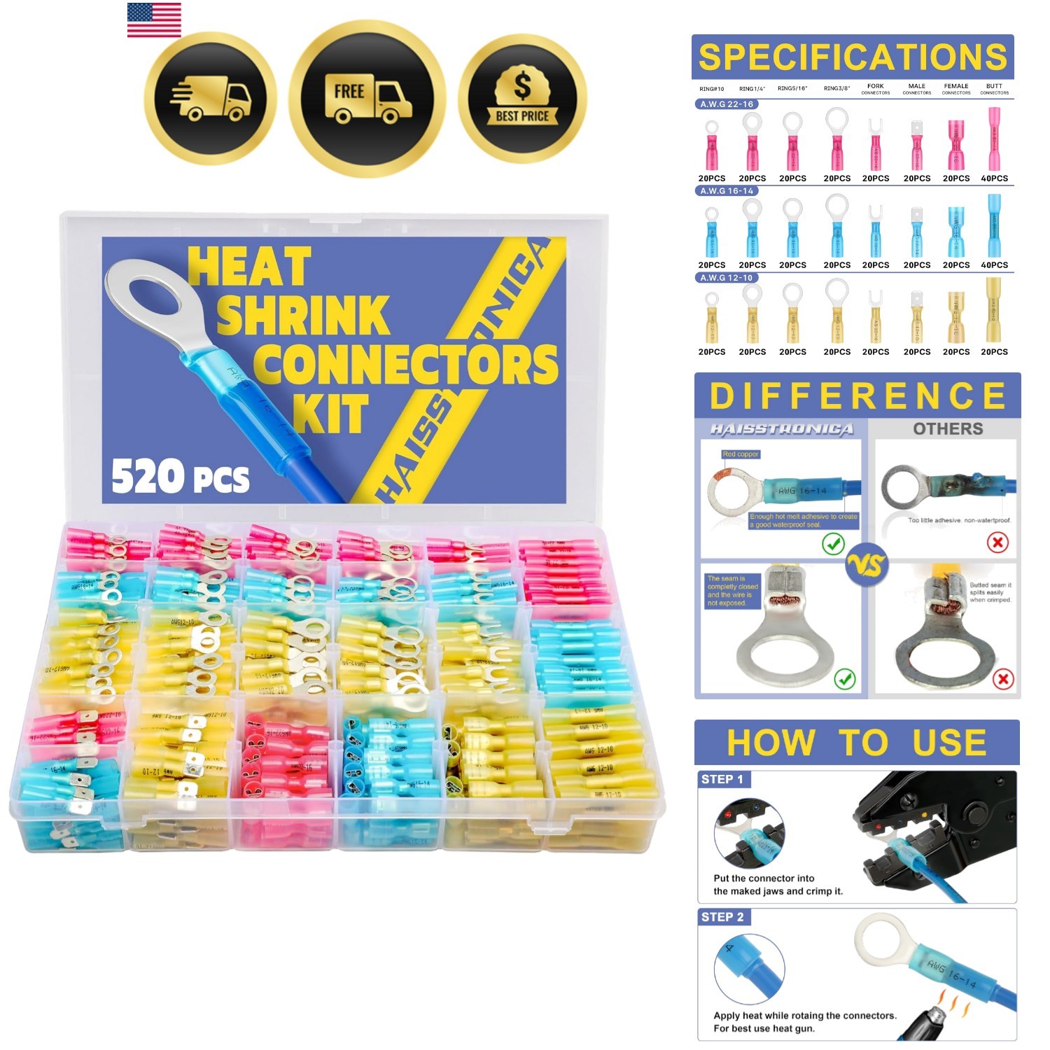 520PCS Marine Grade Heat Shrink Wire Connectors-Electrical Connectors Kit of …