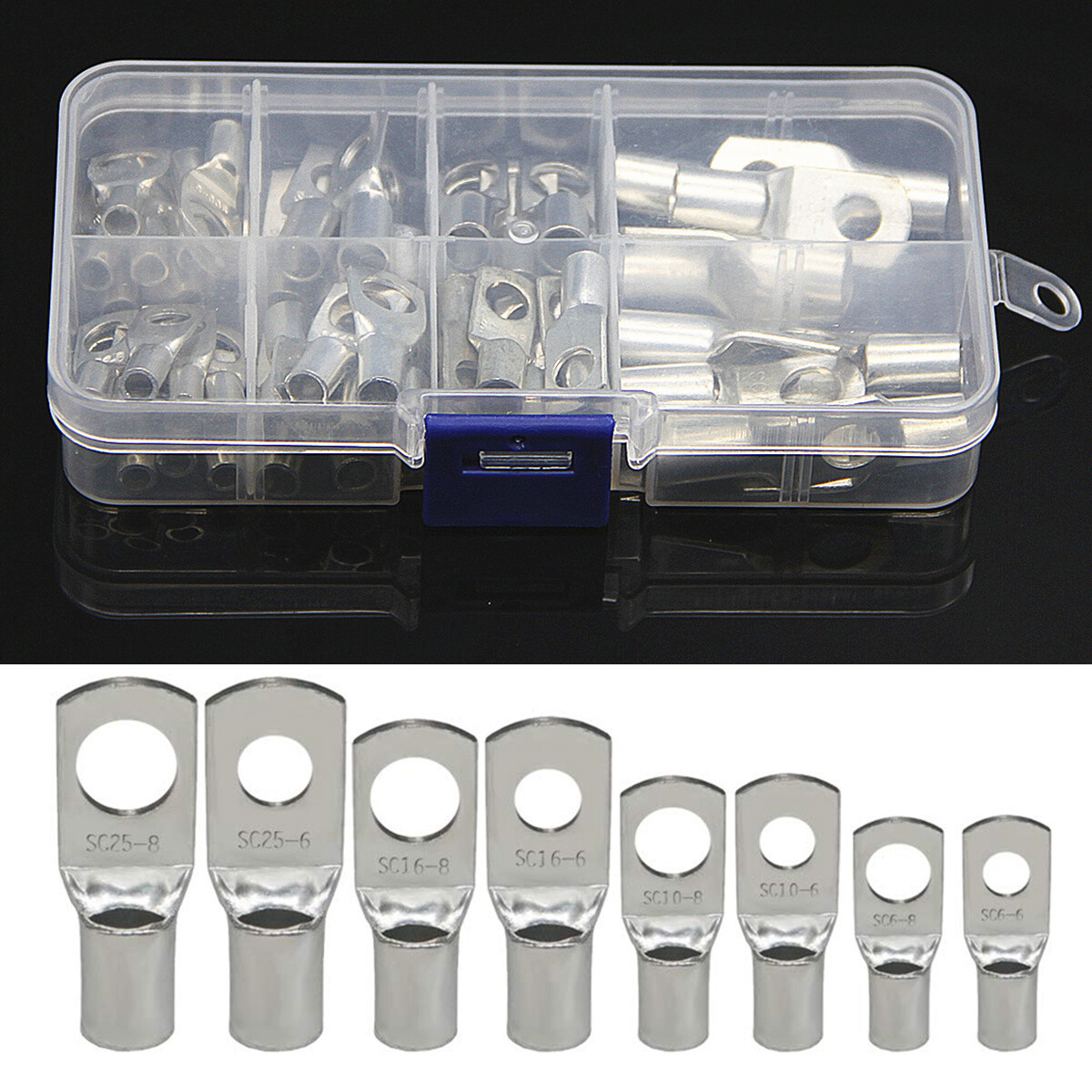 60PCS Tinned Copper Lug Ring Terminals Kit Battery Wire Welding Cable Connectors