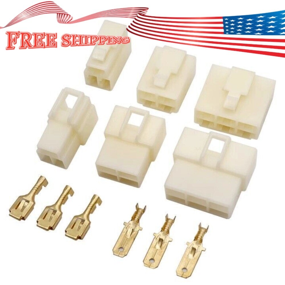 6.3mm Auto Car Connector Plug Male Female Socket Terminal 2/3/4/8 Pin Set