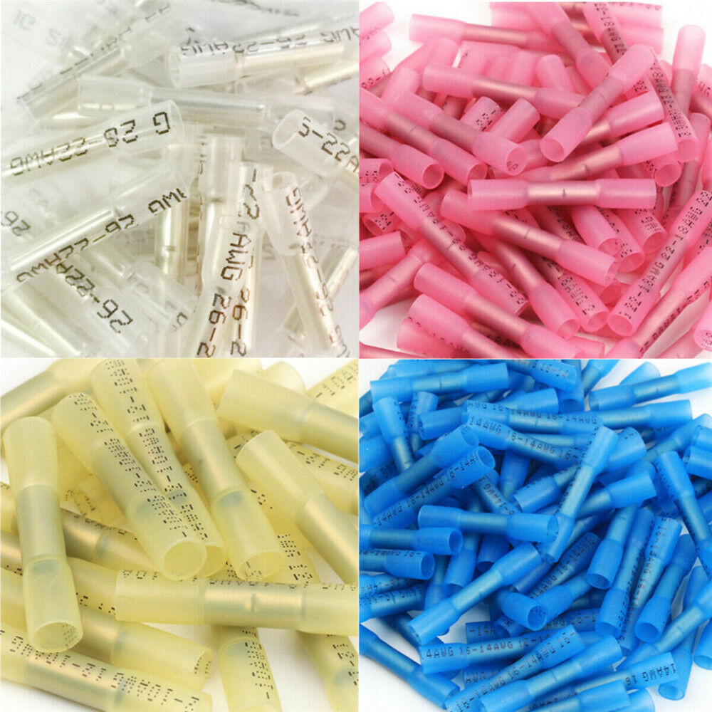 200PCS Heat Shrink Butt Wire Splice Connectors Crimp Terminals 26-10 AWG Set New