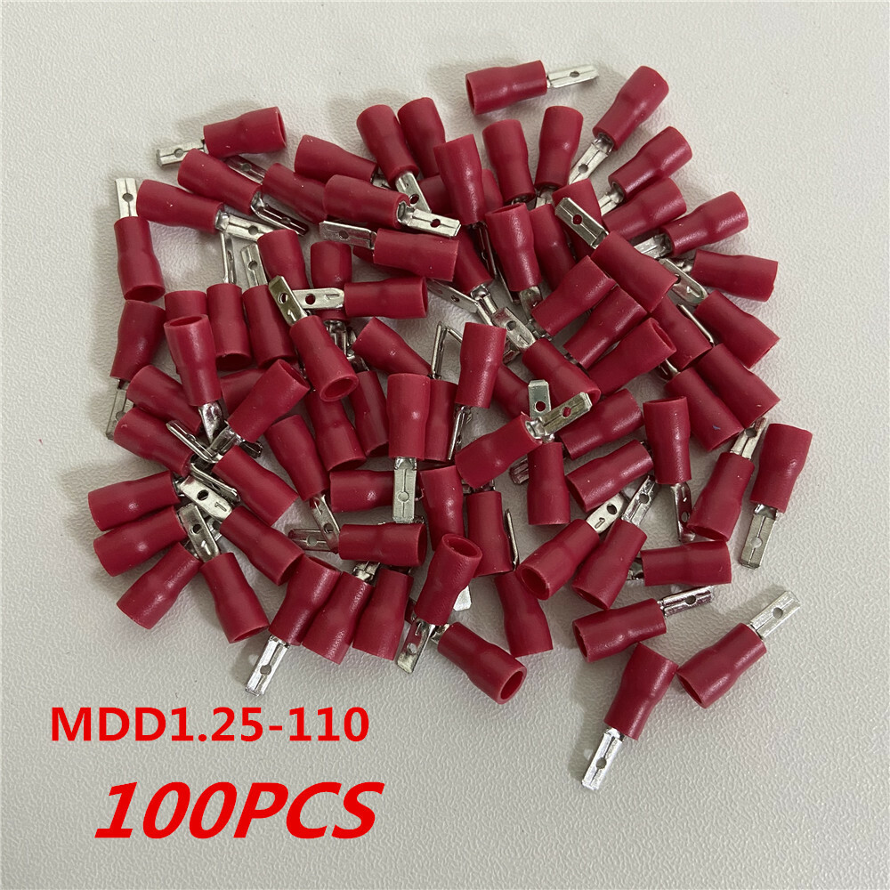 100pcs Red MDD1.25-110 Male Insulated Terminals Wiring Crimp for 22-16 AWG