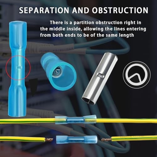 Heat Shrink Butt Wire Connectors, 100Pcs 16-14 AWG Blue Insulated Waterproof