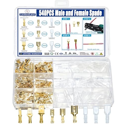 360pcs 2.8mm 4.8mm 6.3mm Male and Female Spade Connectors Kit with Gold