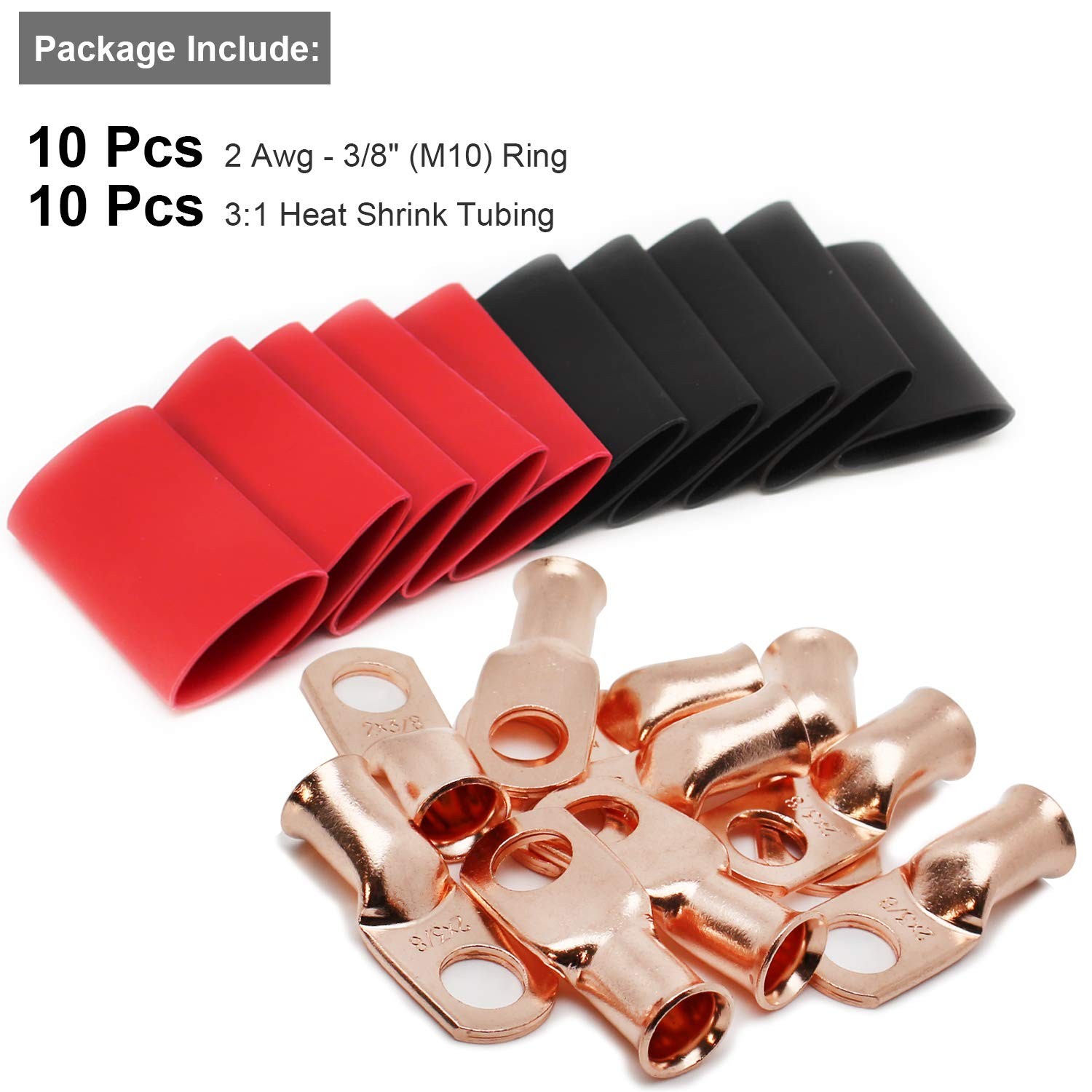 TKDMR 10pcs 2 AWG3/8 Battery Lugs,Heavy Duty Wire Lugs,Ring Terminals,Battery…