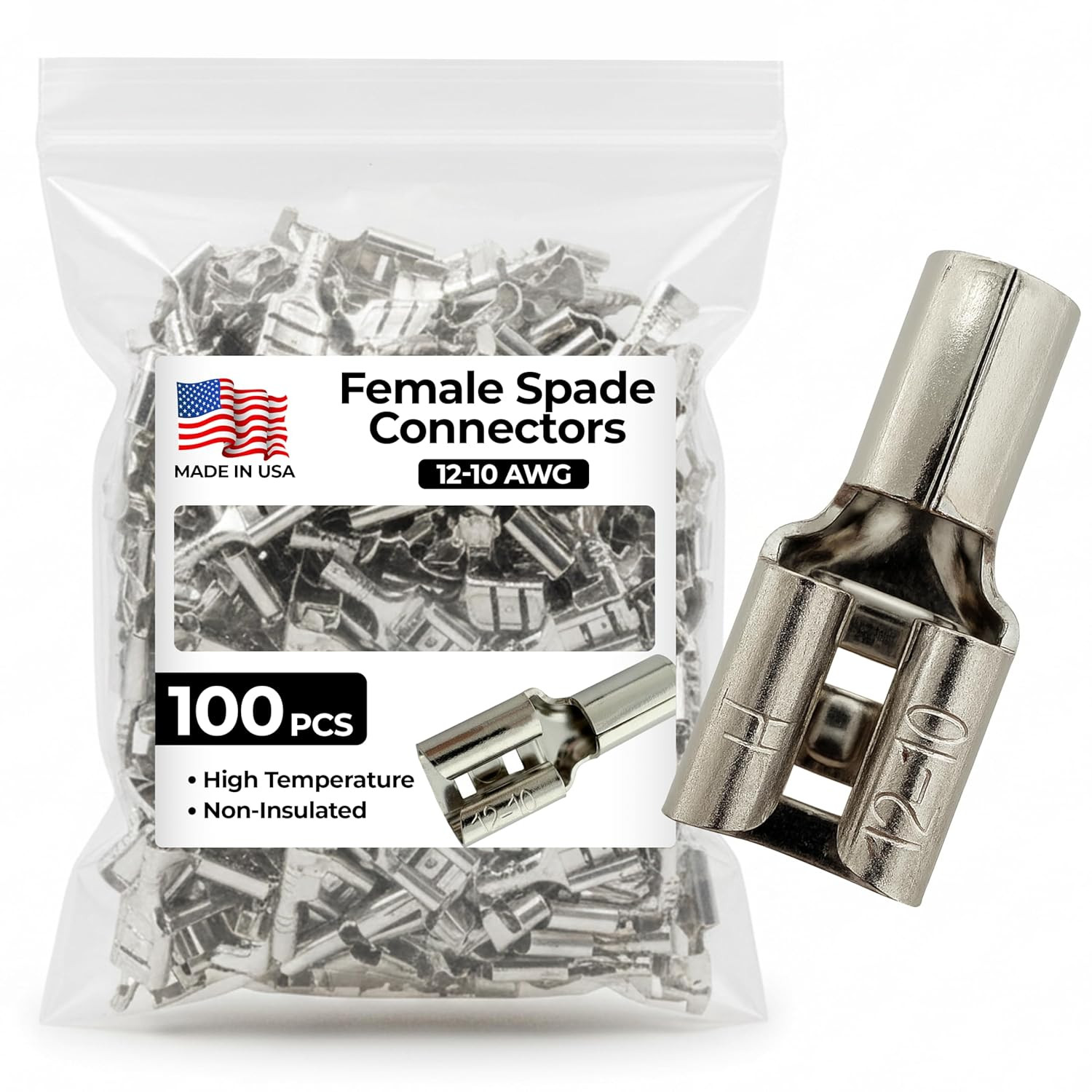 Sherco-Auto 100 Pcs High Temperature Non-Insulated Female Spade Connectors – 12-