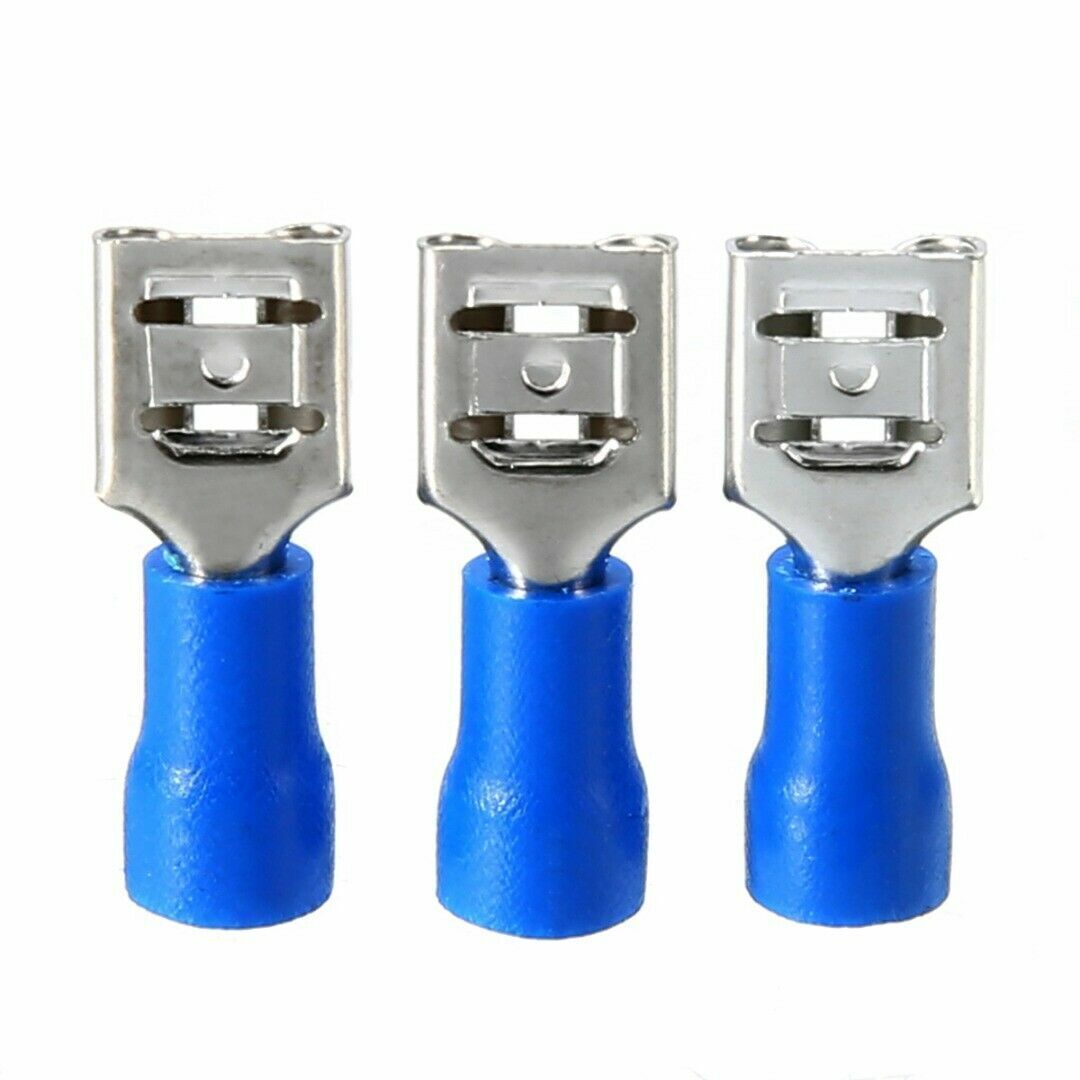 100X Female Spade Blade Wire Connectors Insulated Crimp Terminal 6.3mm Blue