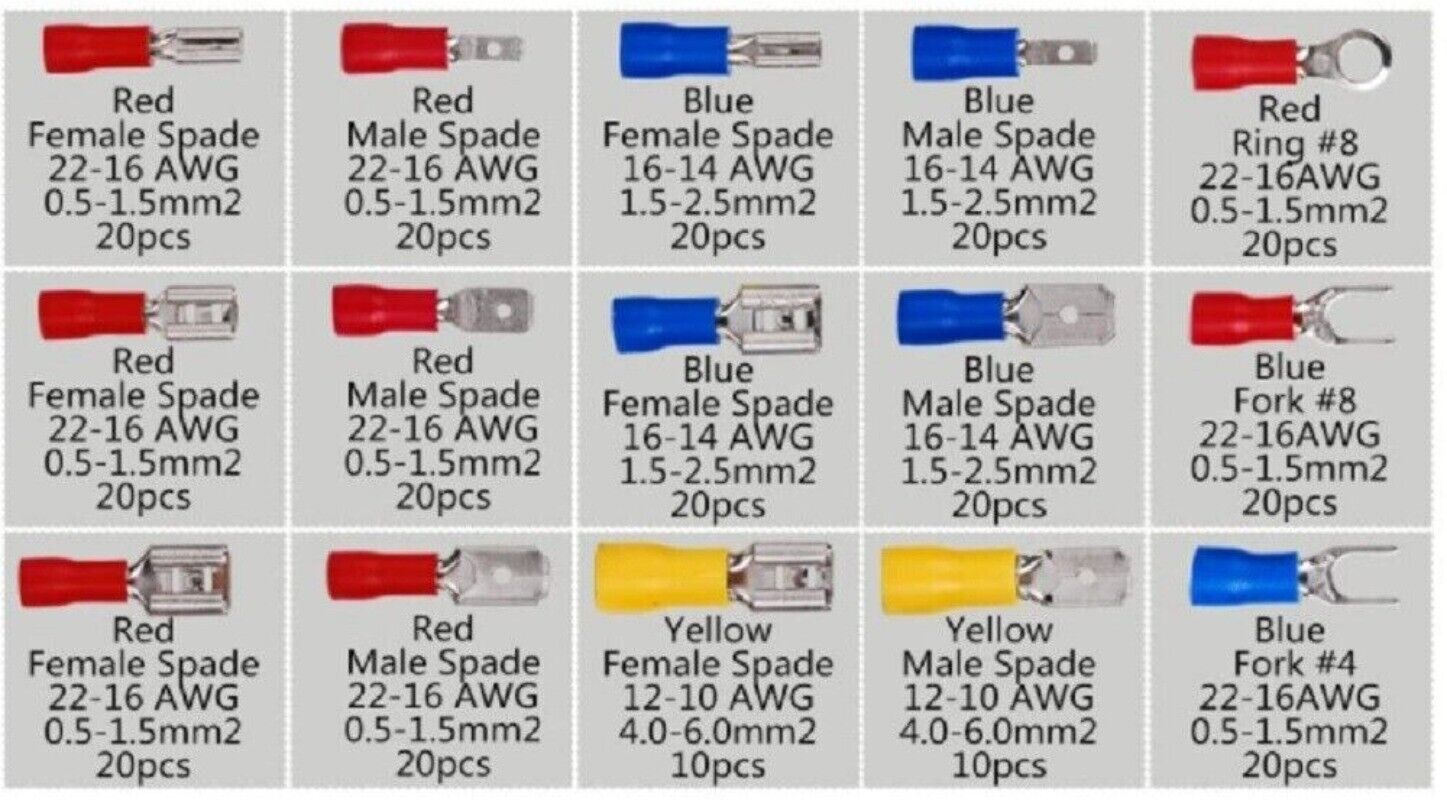 280PCS Assorted Crimp Spade Terminal Insulated Electrical Wire Connector Kit Set