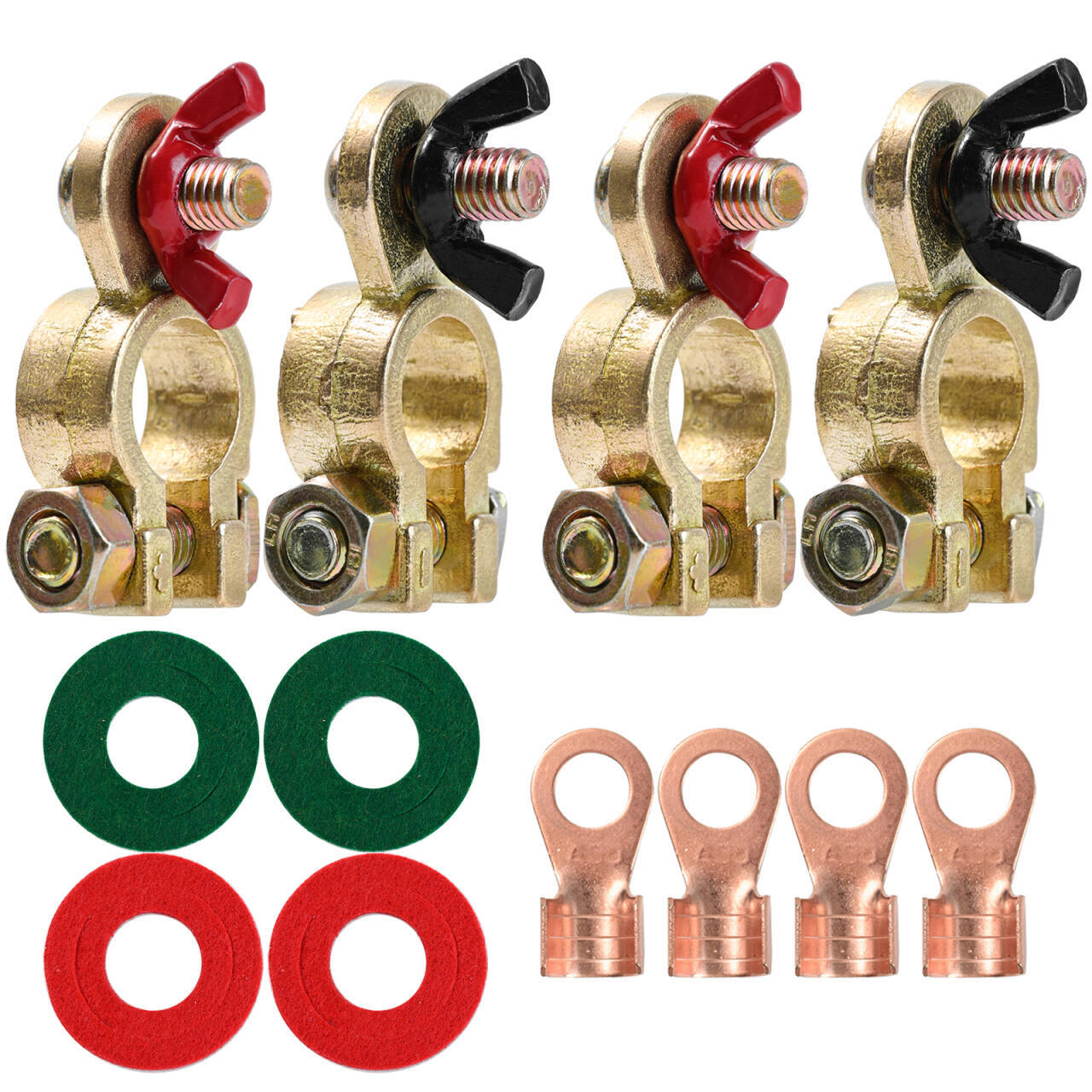 4x,Solid Brass Battery Terminal Connector Top Post End Clamps Set for Car Marine