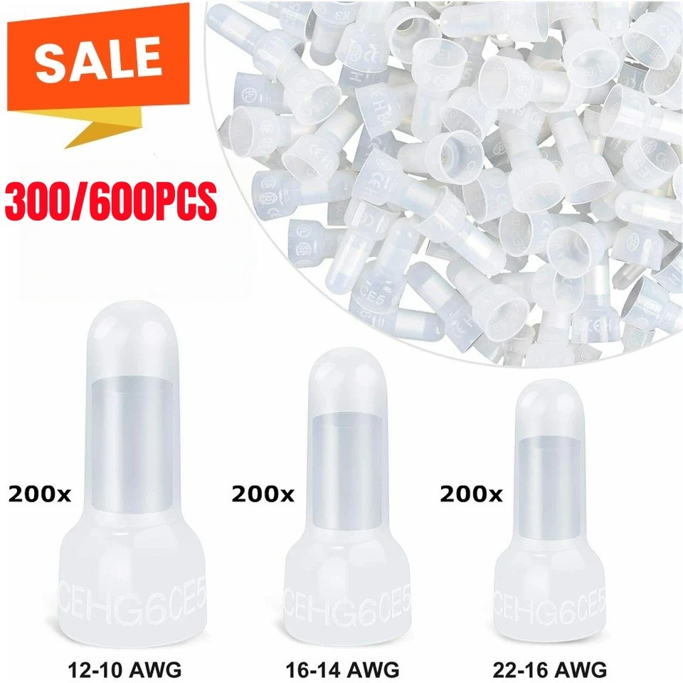 600/300PCS Closed End Crimp Caps Terminals 12-10 16-14 22-18 AWG Wire Connectors