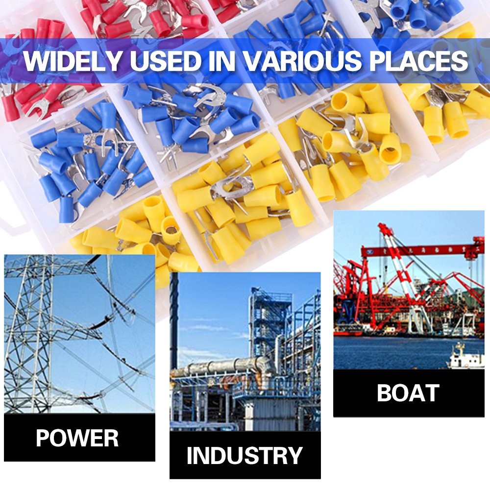 240Pcs 22-16/16-14/12-10 Gauge Fork Spade Quick Splice Crimp Terminals Connector