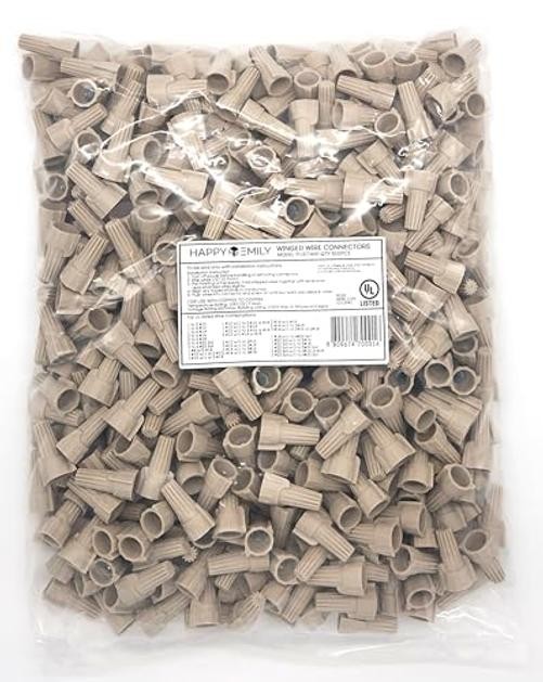Happy Emily 500pcs, Tan Winged Wire Connectors, Twist-On Easy Screw On Type
