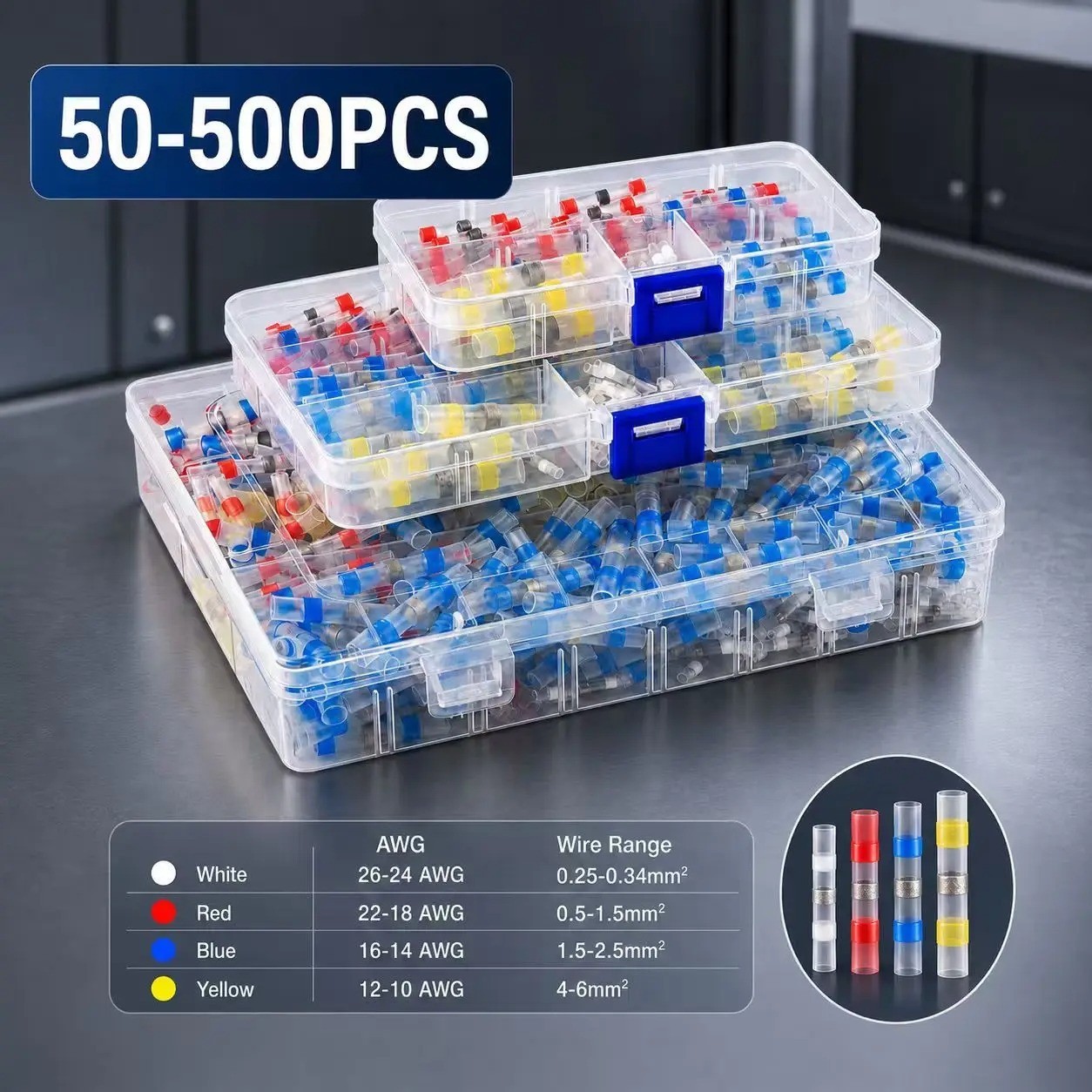 50/200PCS Waterproof Solder Stick Seal Sleeve Heat Shrink Butt Wire Connectors
