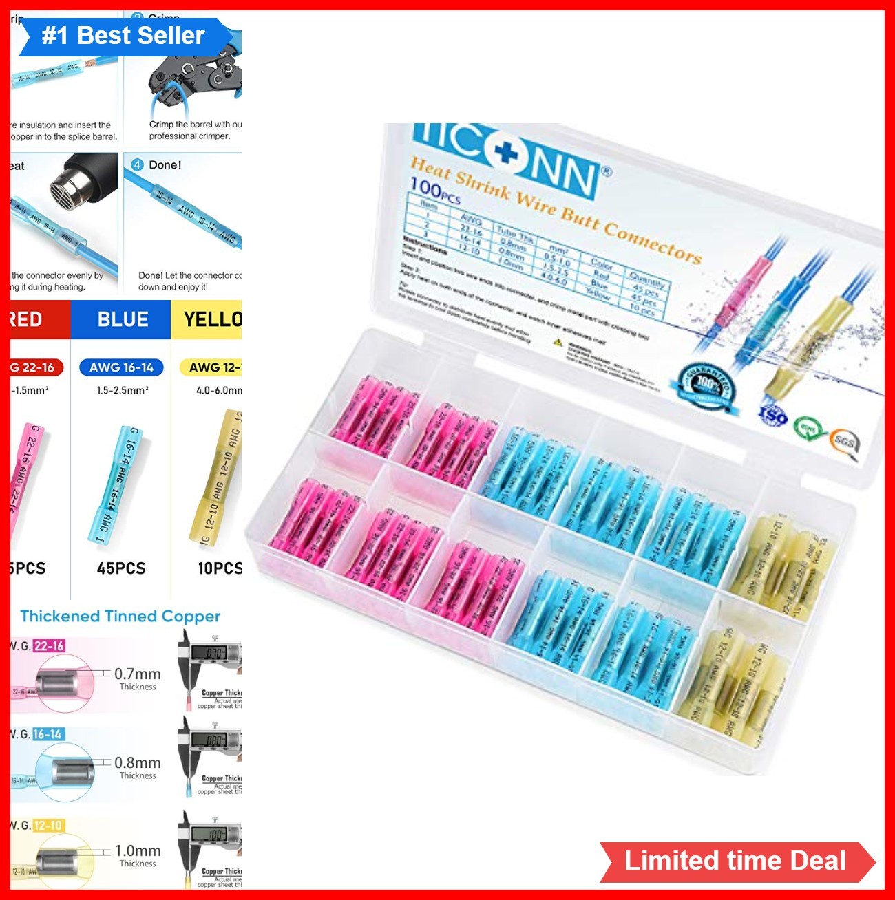 Heat Shrink Butt Connectors 100PCS Crimp Wire Terminals Kit Waterproof Marine