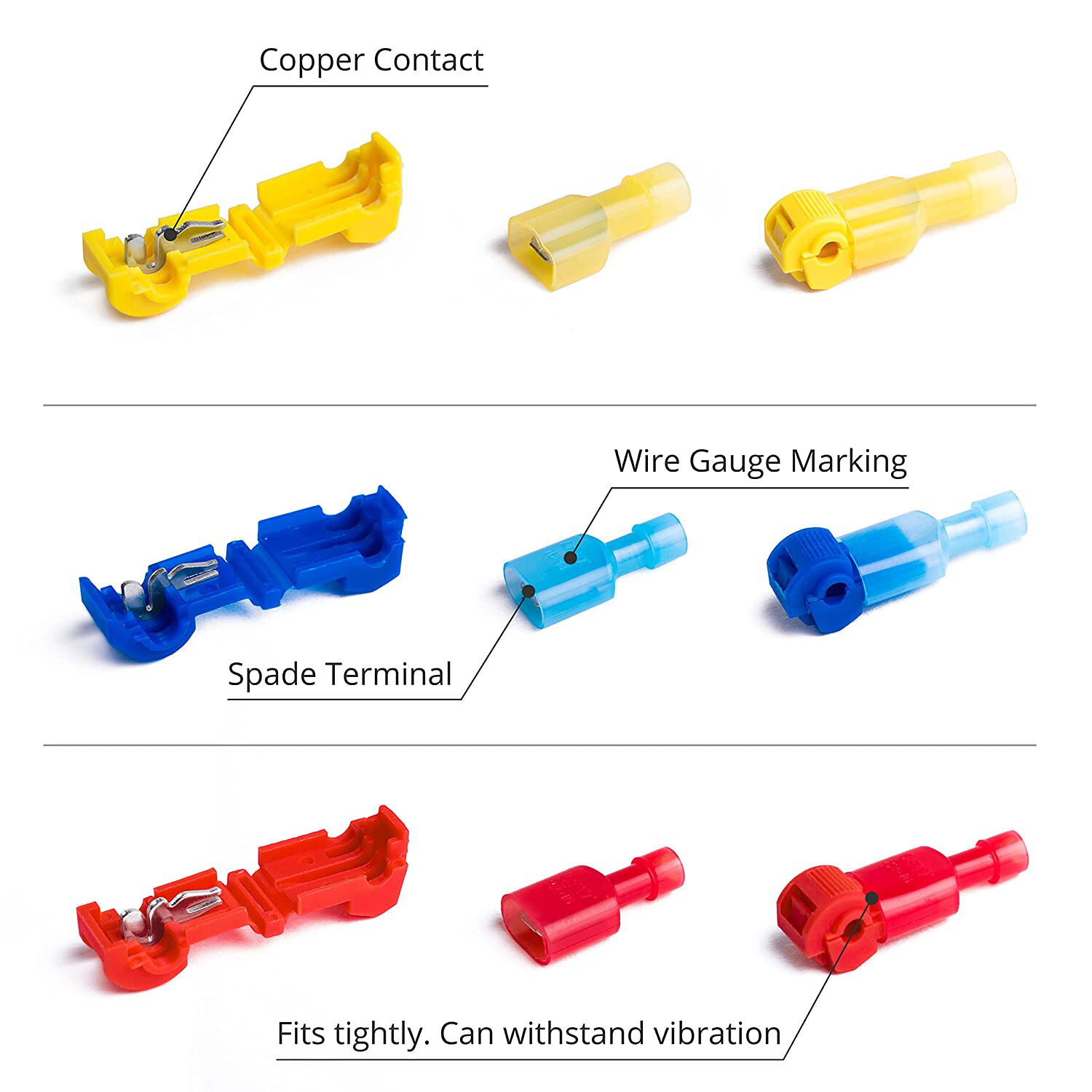 240pcs T-Taps Quick Splice Wire Connectors Insulated Spade Terminals 22-10 AWG