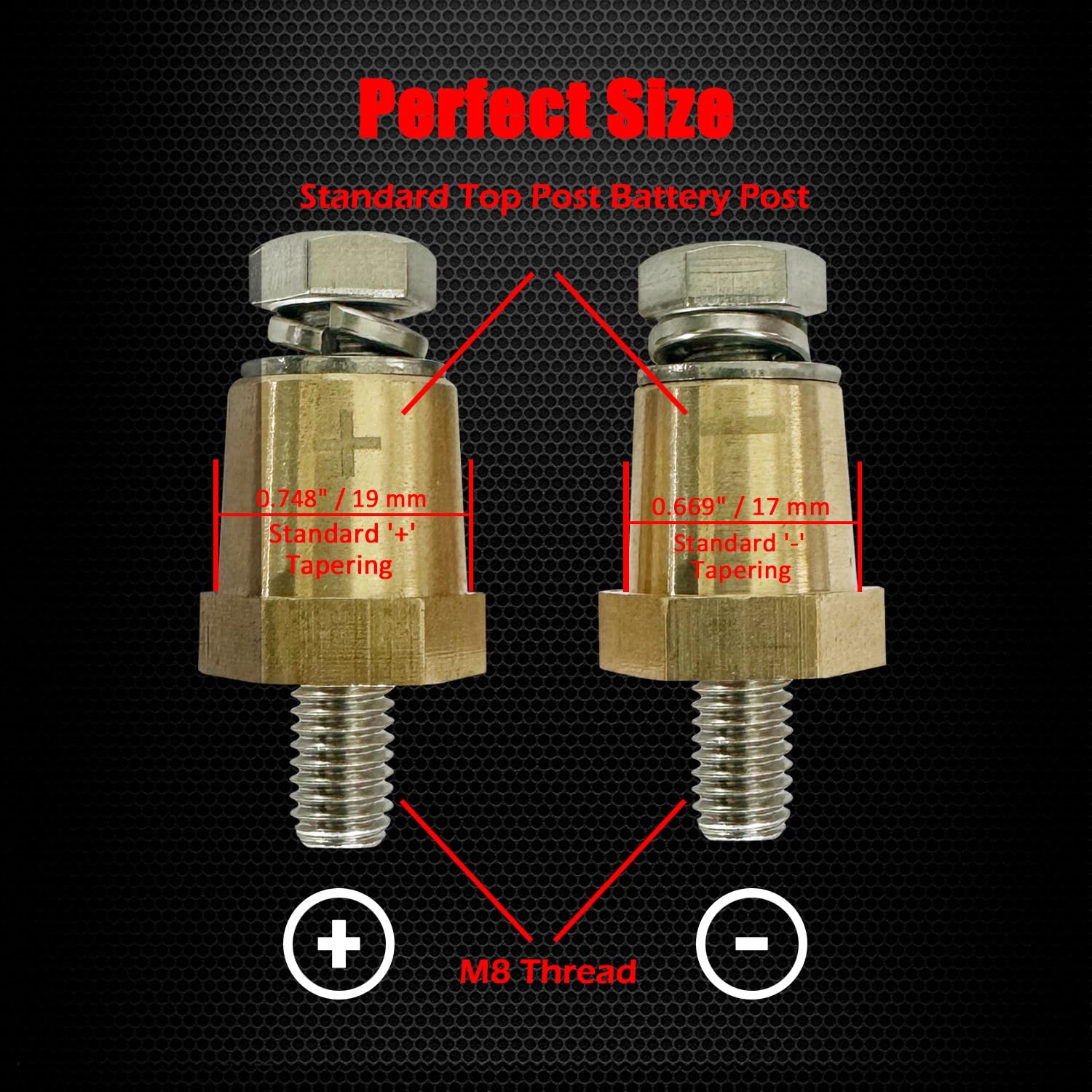 M8 Thread Brass Battery Terminal Charging Posts, Battery Post Adapter (+/-) w…