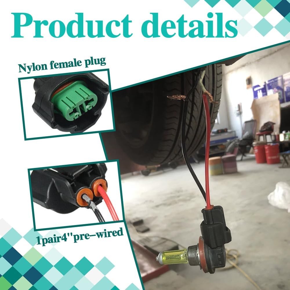 H8 H11 880 881 Fog Light Female Wiring Harness Connector Adapters – 2 Pack