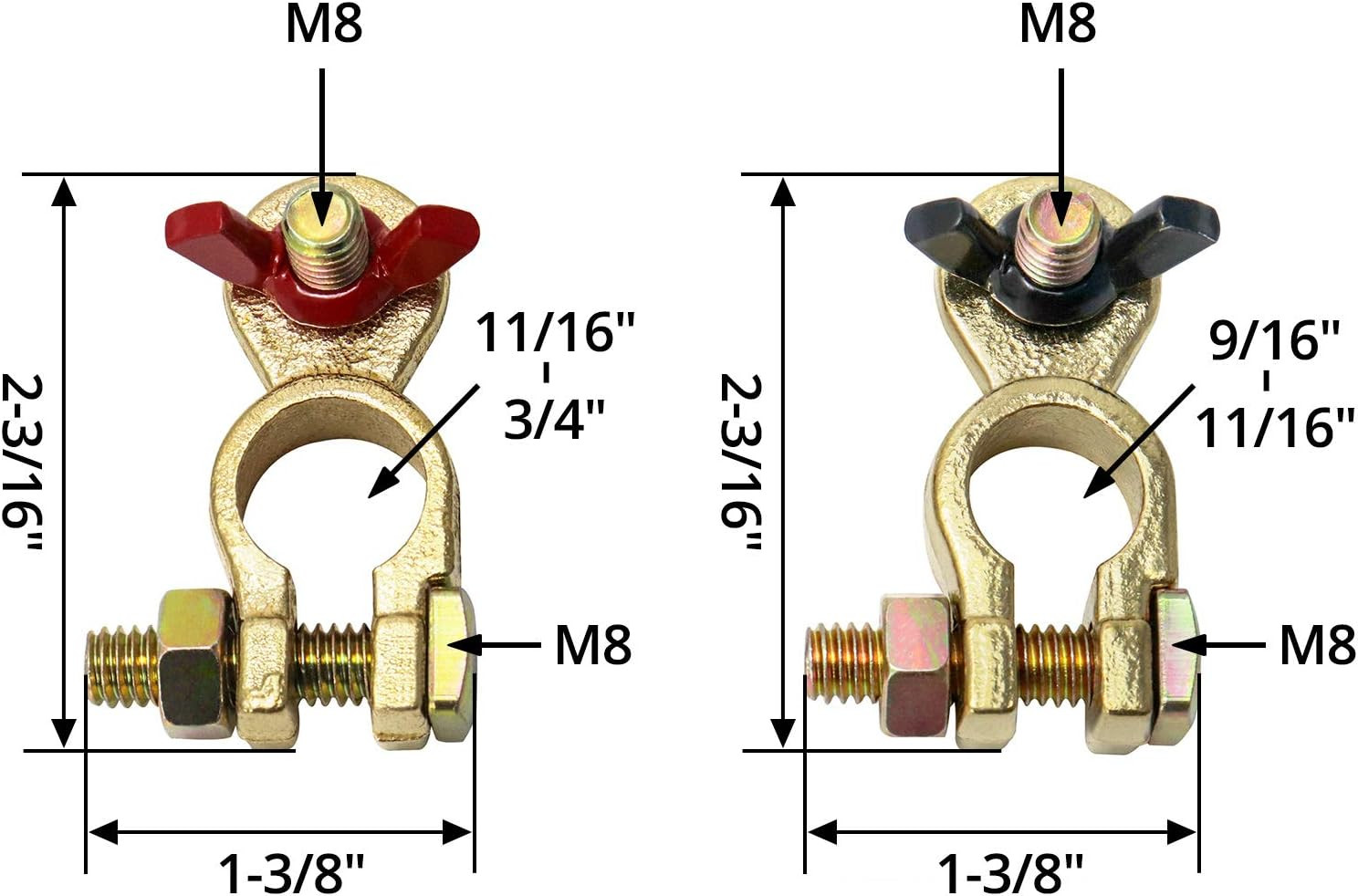 Brass Marine Grade Battery Terminal Top Post, 2 Pairs Battery Terminal Connector