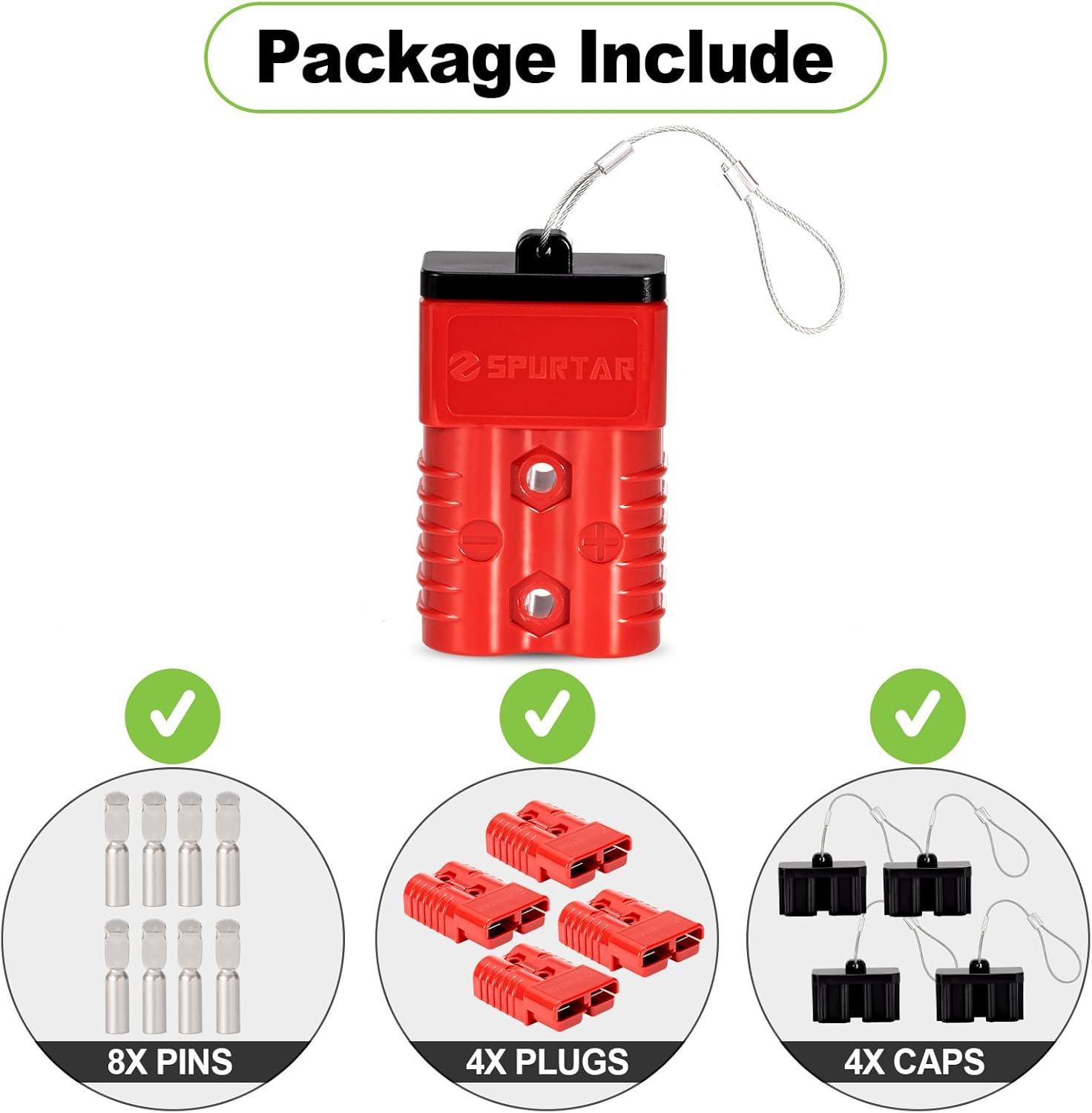 Wire Connector 2-4 AWG Wire 175A Plug 12-36V Battery Connect Plug, 4Pcs- Red