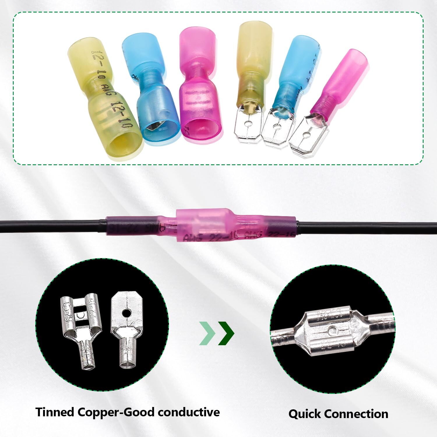 50~500PCS Female Heat Shrink Spade Wire Connectors Insulated Crimp Terminal Kit