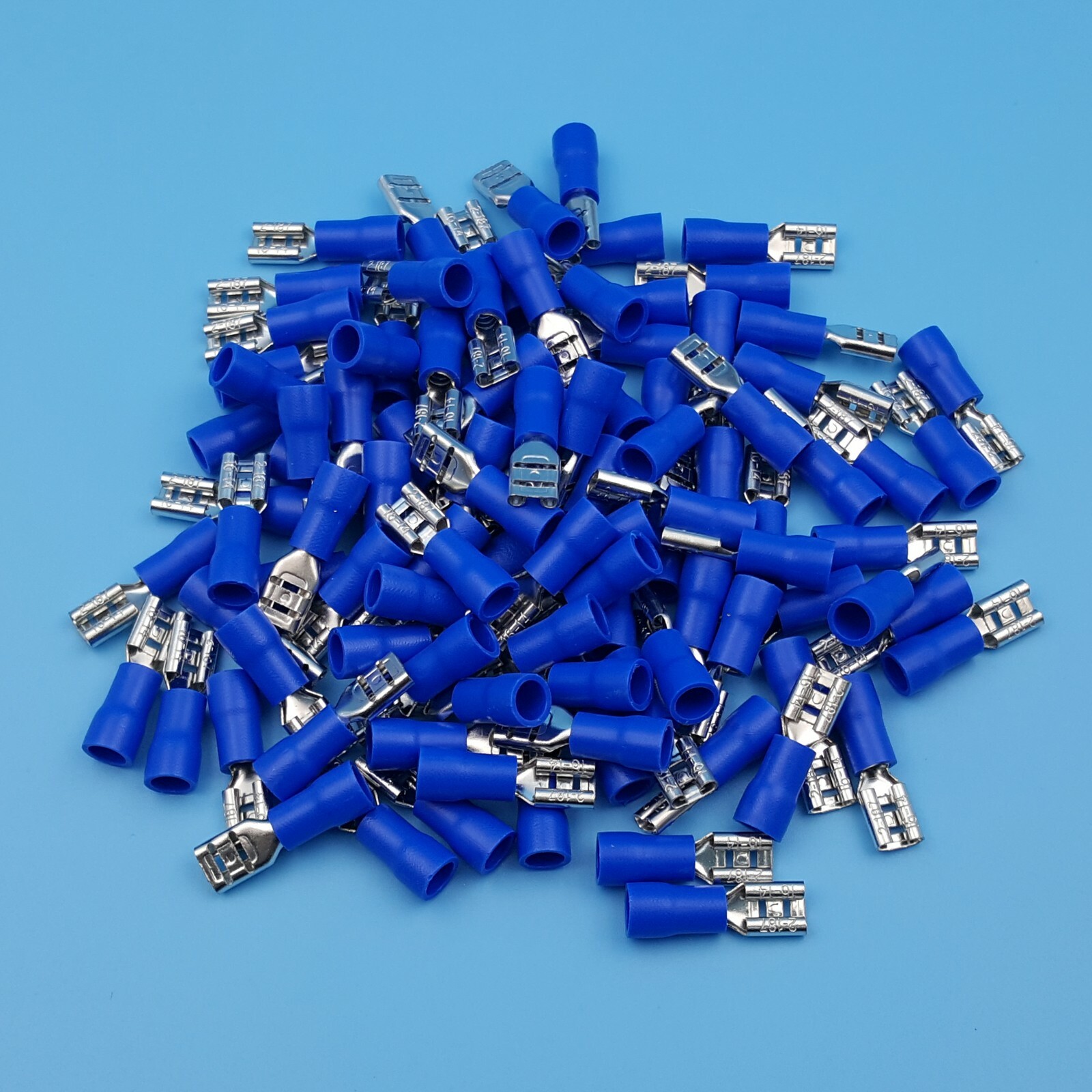 100Pcs Blue Female 4.8mm Spade Quick Disconnect 16-14 AWG Wire Crimp Terminals