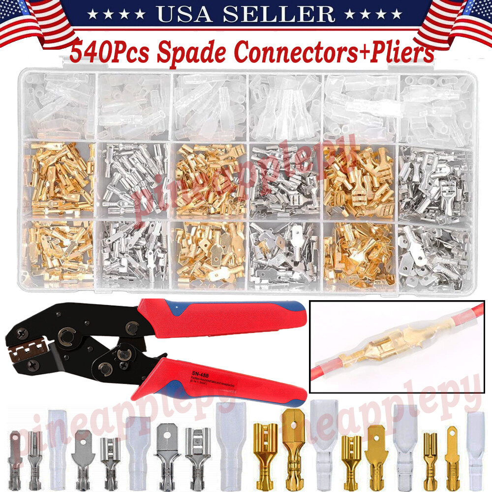 540Pcs Male&Female Spade Wire Connector Crimp Terminal Kit for Car Audio Speaker