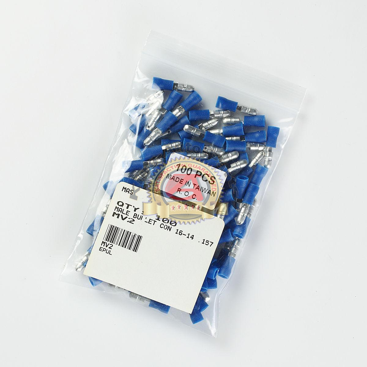 Male Blue Insulated Bullet Connector Terminals 16-14AWG Wire .157 100pcs