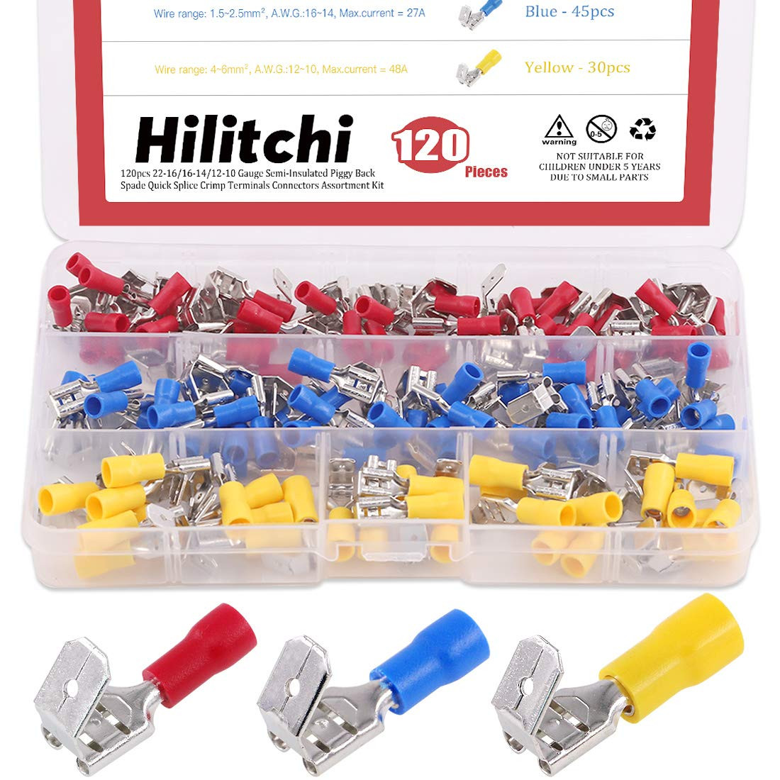 120Pcs 22-16/16-14/12-10AWG Piggy Back Insulated Terminals Electrical Wiring Wir