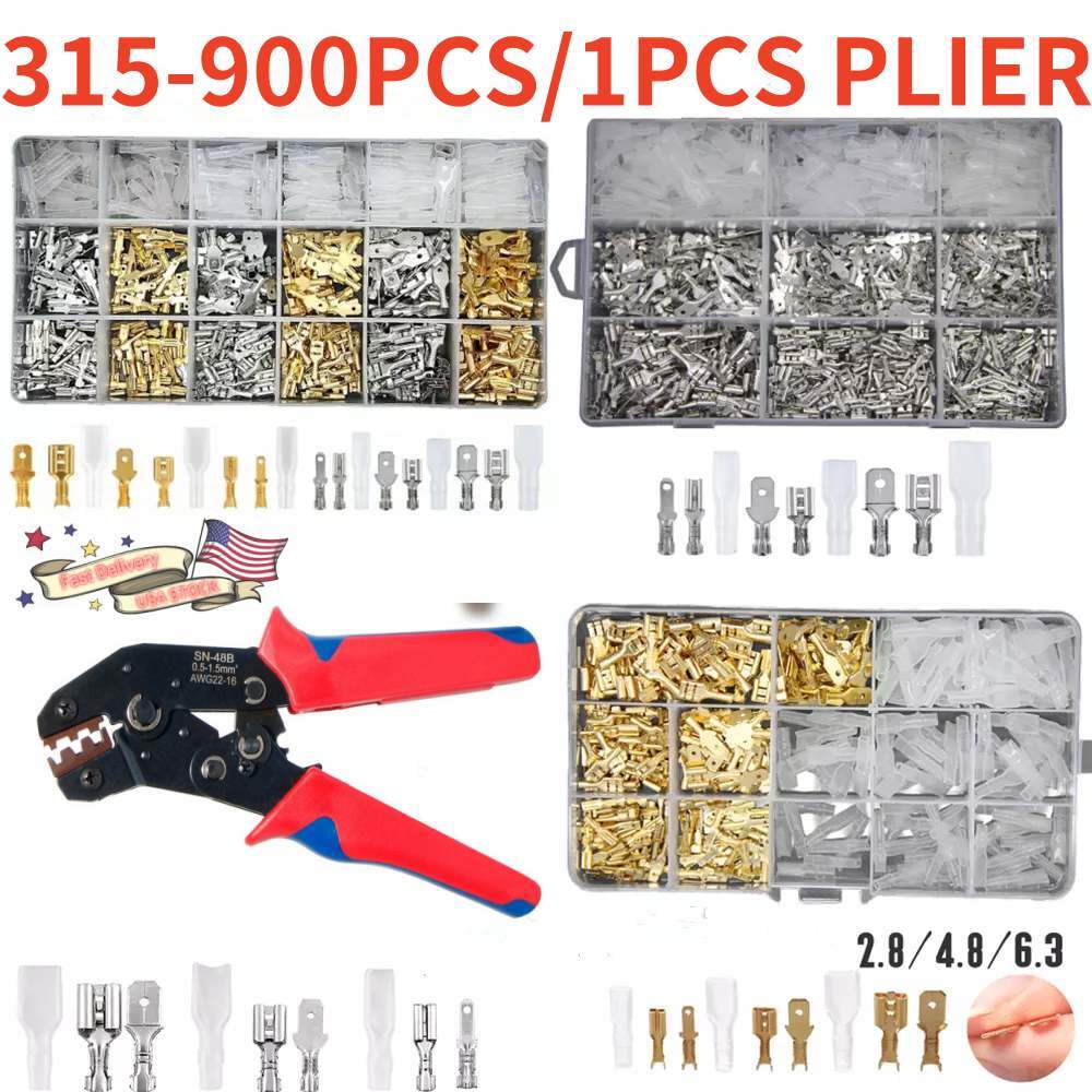 1-900PCS Assortment Male Female Spade Crimp Terminals Electrical Wire Connectors
