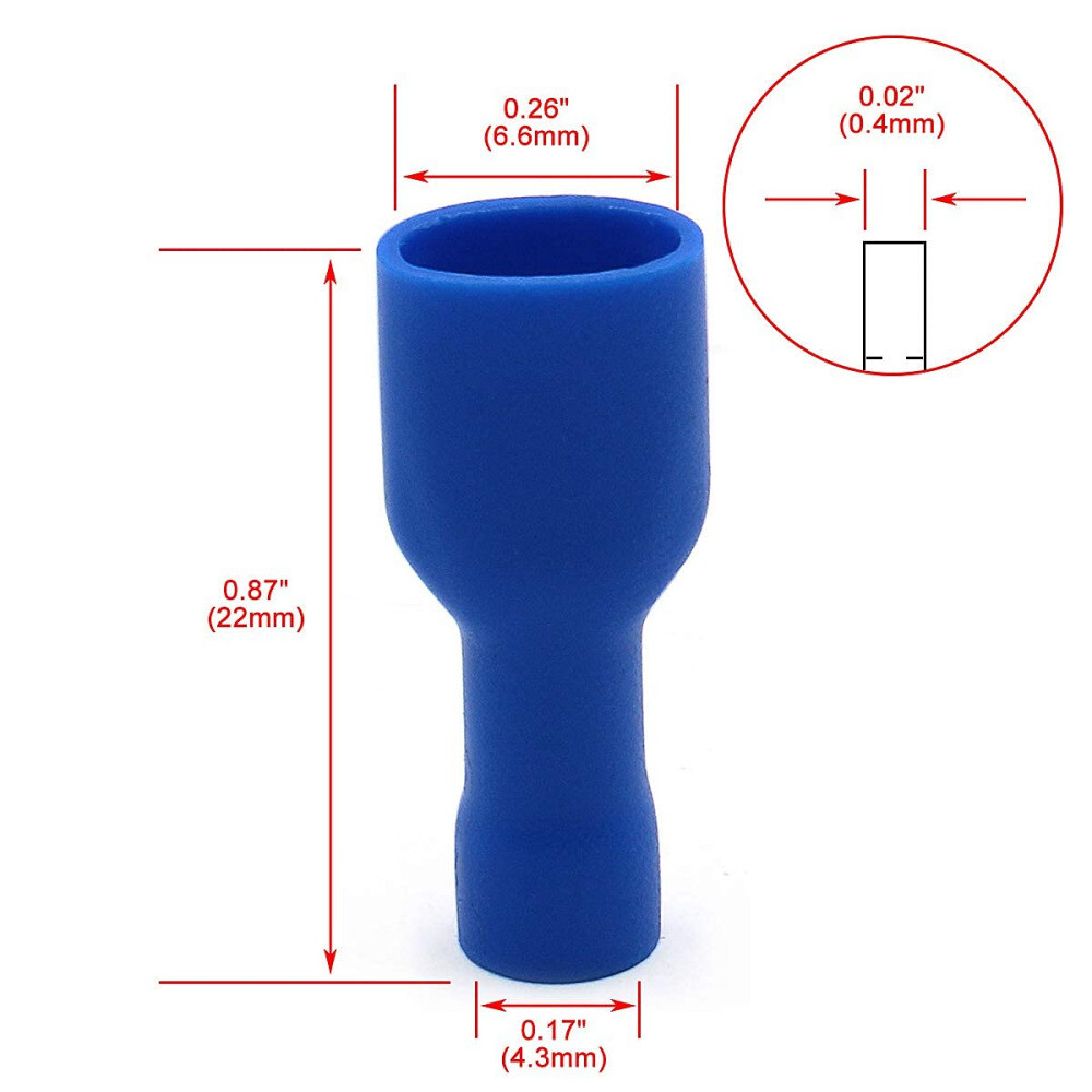 100pcs Female Fully Insulated 6.3mm Spade Terminal Crimp 16-14AWG Wire Connector
