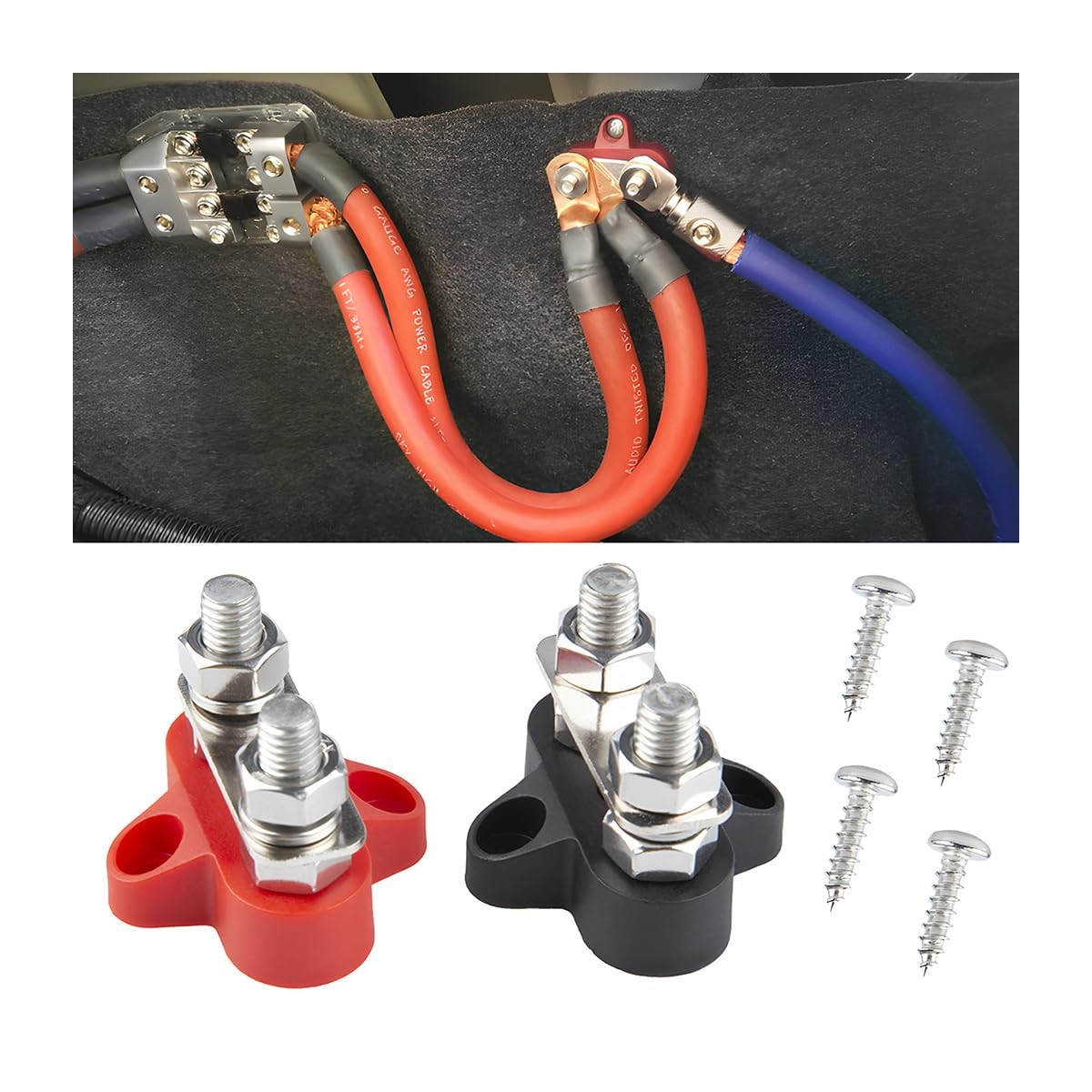 2PCS Battery Junction Block, 5/16″ Insulated Power and Ground Battery Junctio…