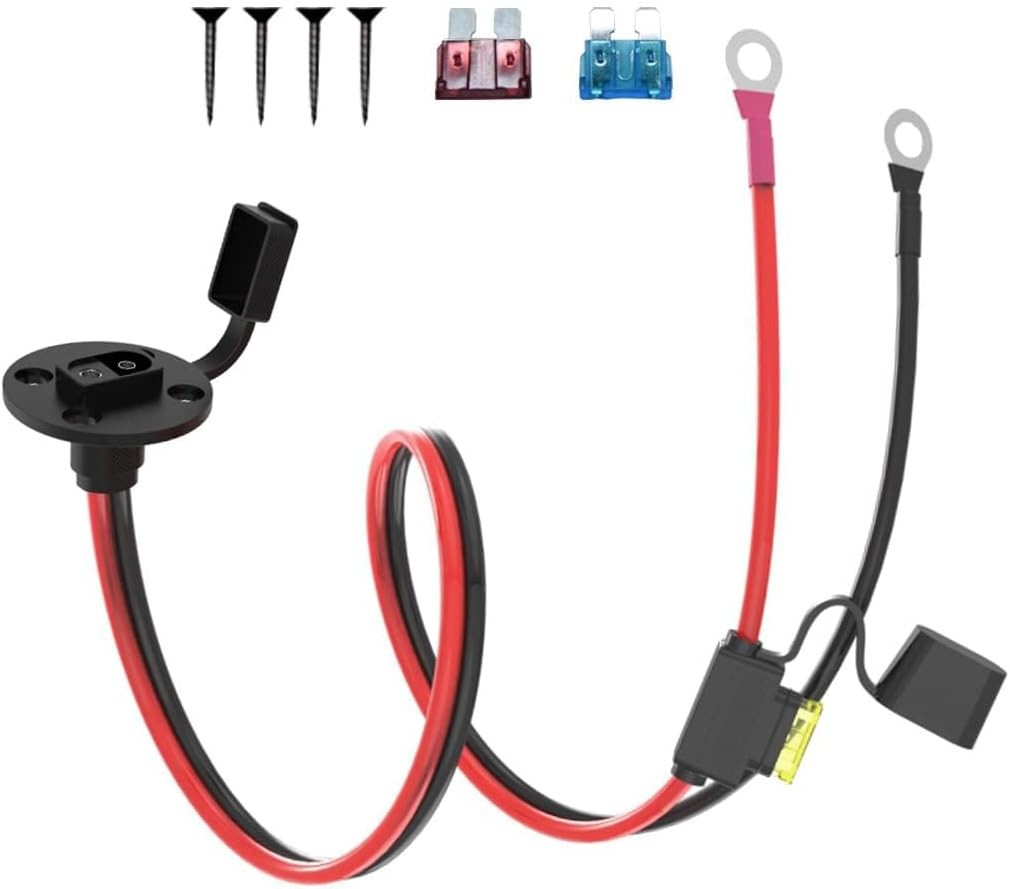 14AWG SAE Power Socket to O Ring Cable &Fuse for Solar Generator Battery Charger