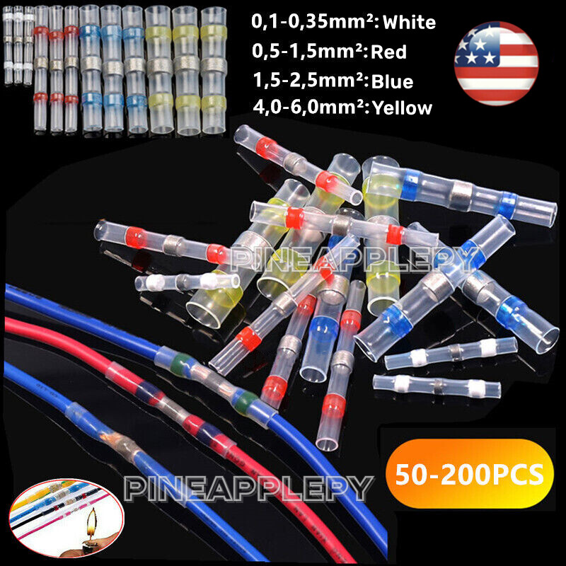 50/500x Waterproof Solder Seal Sleeve Heat Shrink Wire Connectors Butt Terminals