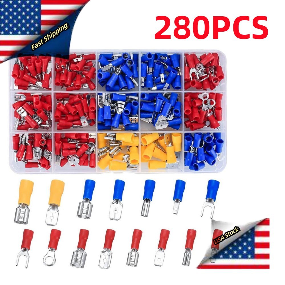 280PCS Assorted Insulated Electrical Wire Crimp Terminals Port Connectors Kit US