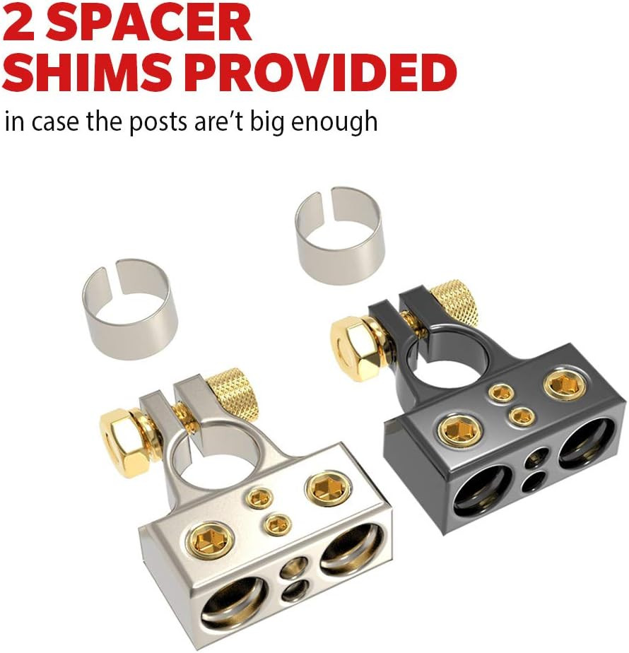 0/4/8/10 Gauge AWG Positive & Negative Car Battery Terminal Connectors with Shi