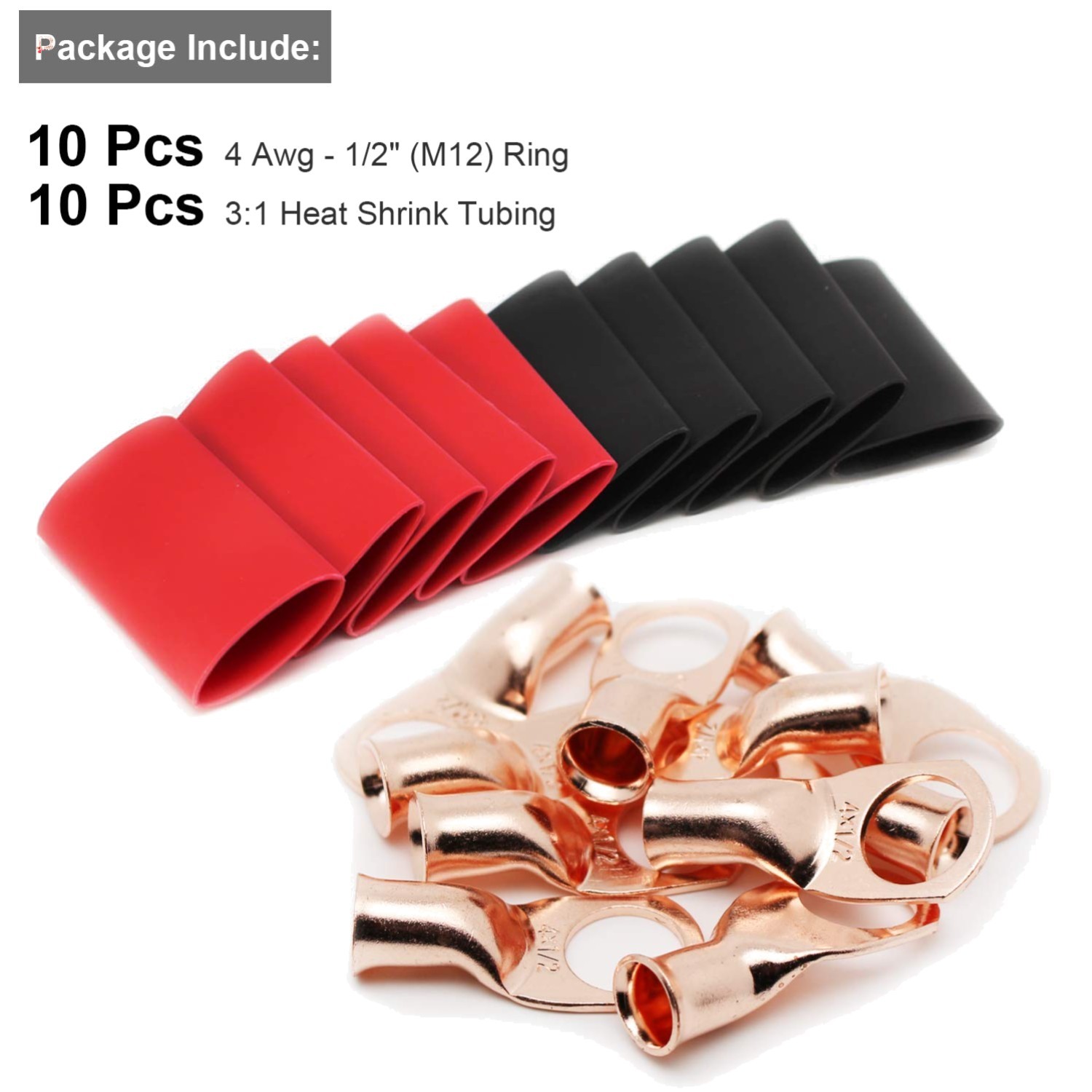 10pcs 4 AWG-1/2 Battery Lugs,Heavy Duty Wire Lugs,Ring Terminals,Battery Cabl…