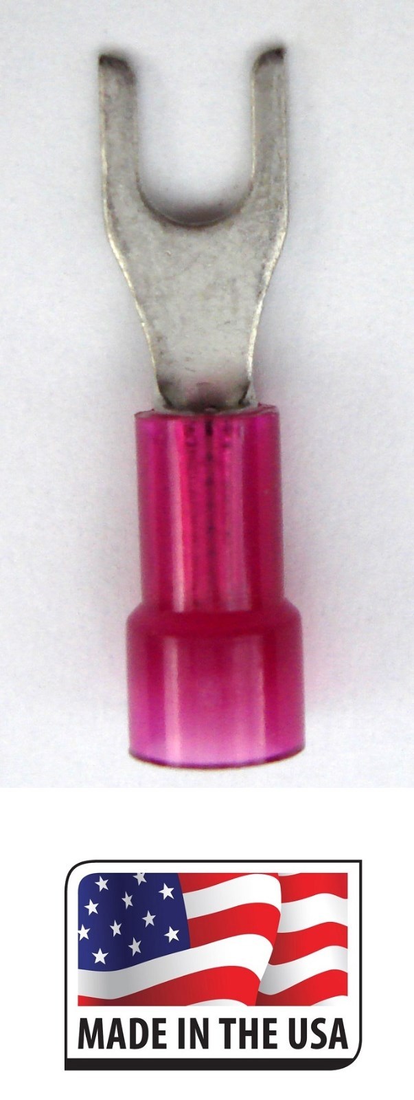 (100) 22-18 #6 RED NYLON FORK SPADE TERMINAL ELECTRICAL CONNECTOR MADE IN USA