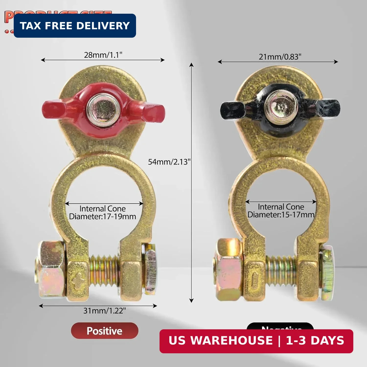 1 Pair Solid Brass Marine Battery Terminal Connectors Top Post for 12V 24V Autom