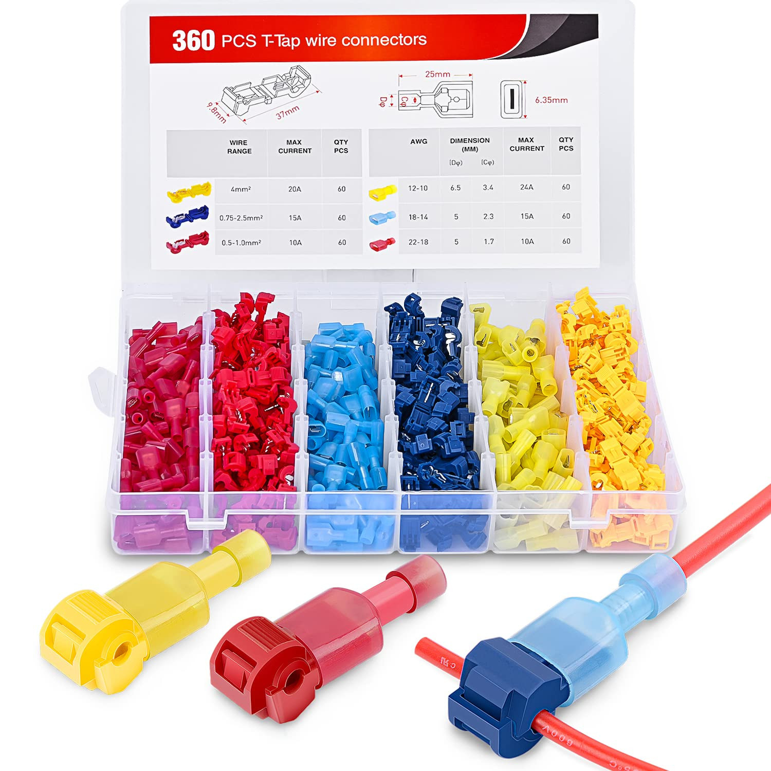Nilight 360PCS T-Tap Wire Connectors Self-Stripping Quick Splice Electrical Term