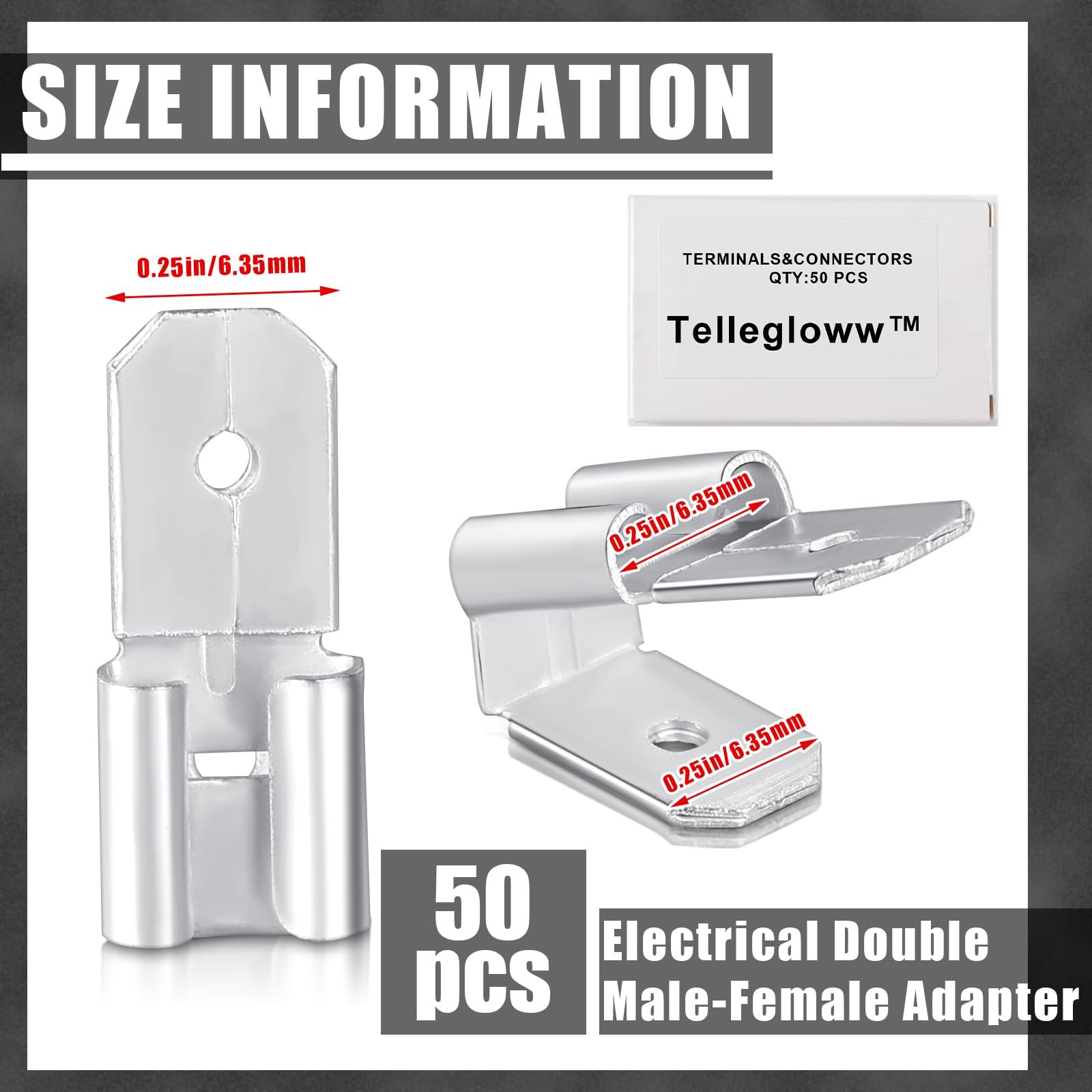 50 Pcs Silver Double Piggyback Connectors, Male, Female, Quick Disconnect