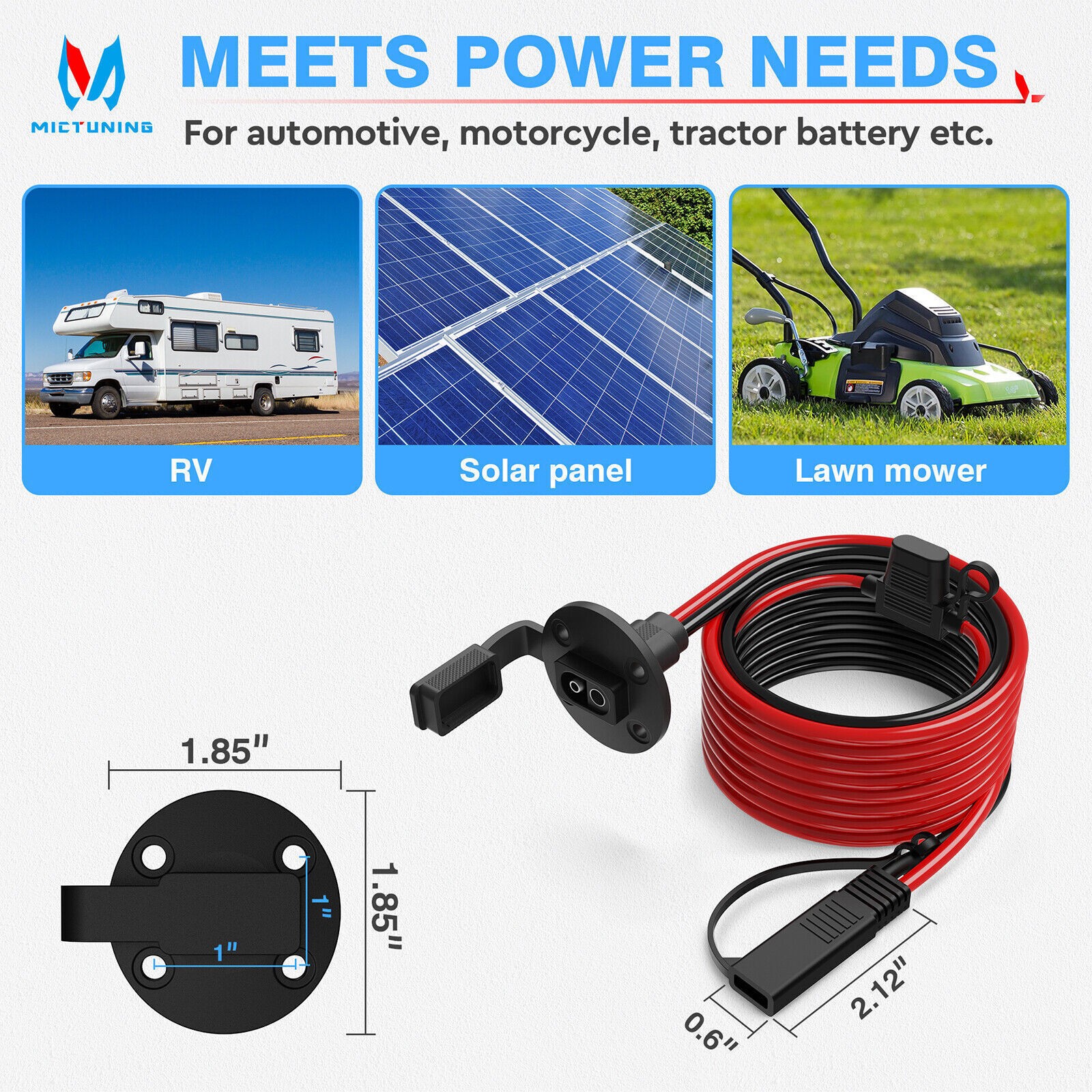 5.5ft 10AWG Power SAE Plug Socket Sidewall Port to SAE Cord Extension Connector