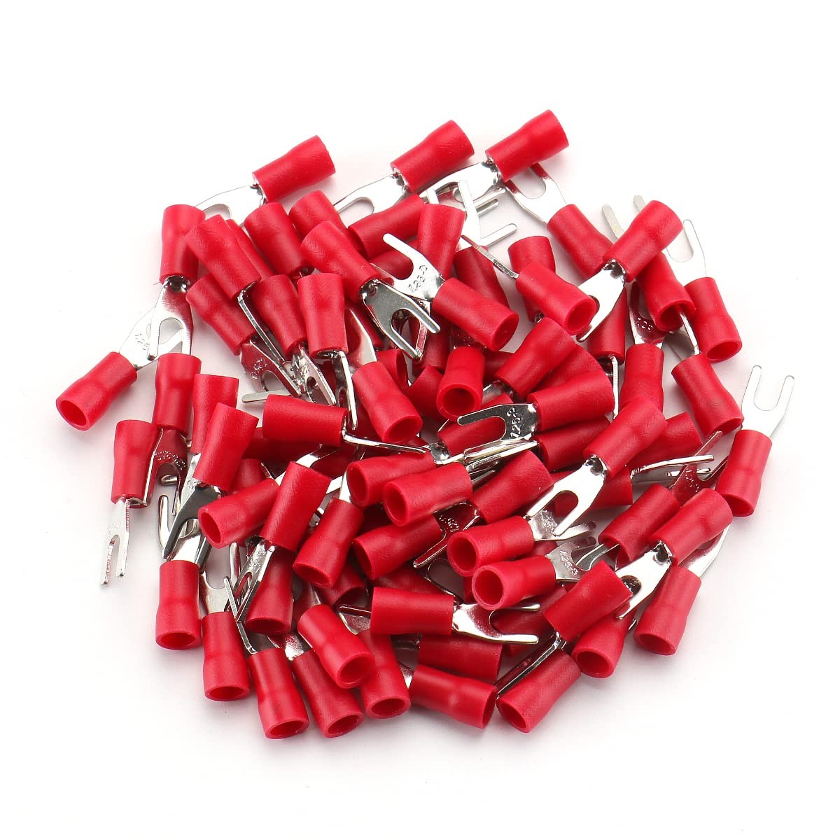 #4 Stud Fork Spade Terminal Connectors 2216 AWG Insulated Crimp 100 PCS