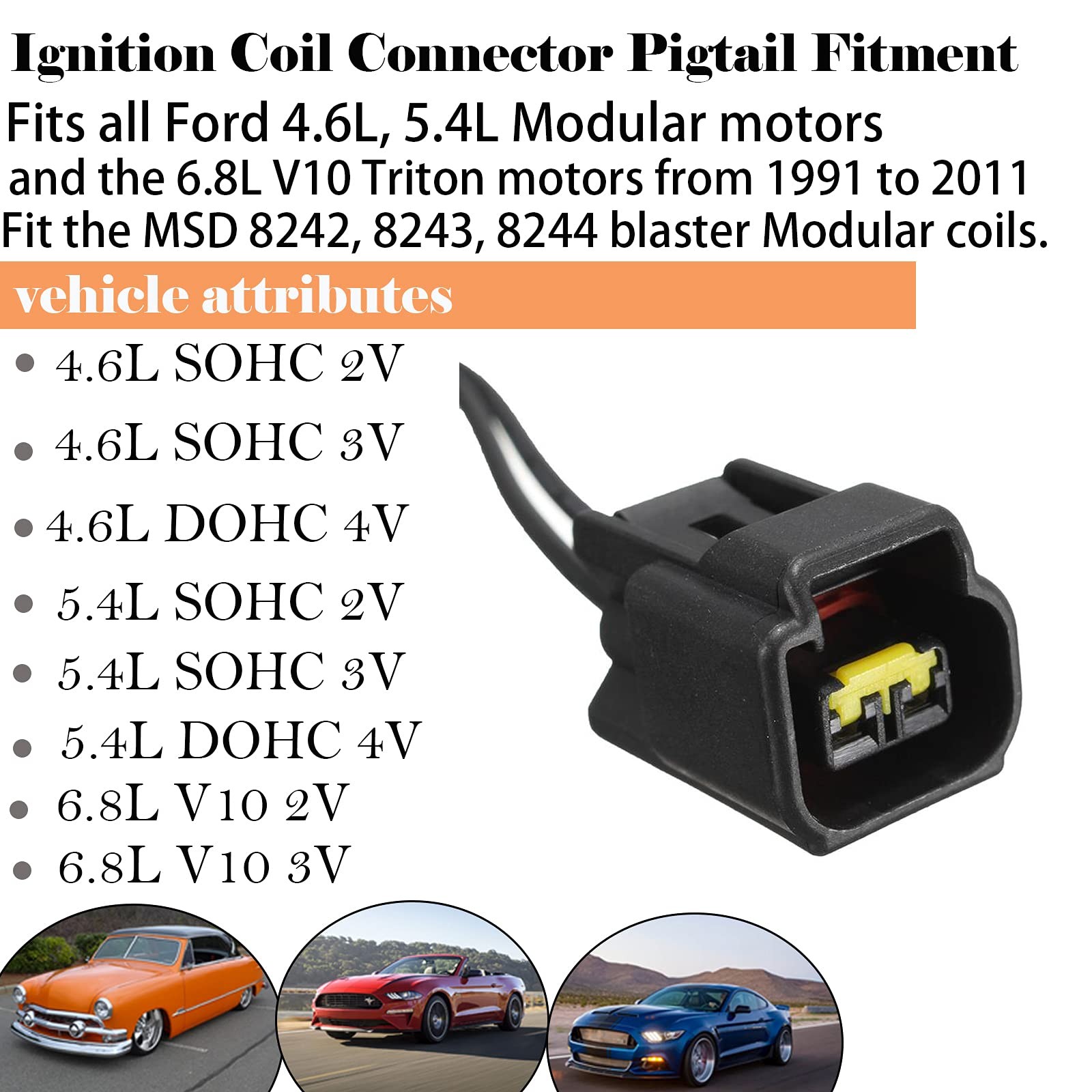 8 Pack Ford Ignition Coil Connector Plug Harness Compatible with Ford