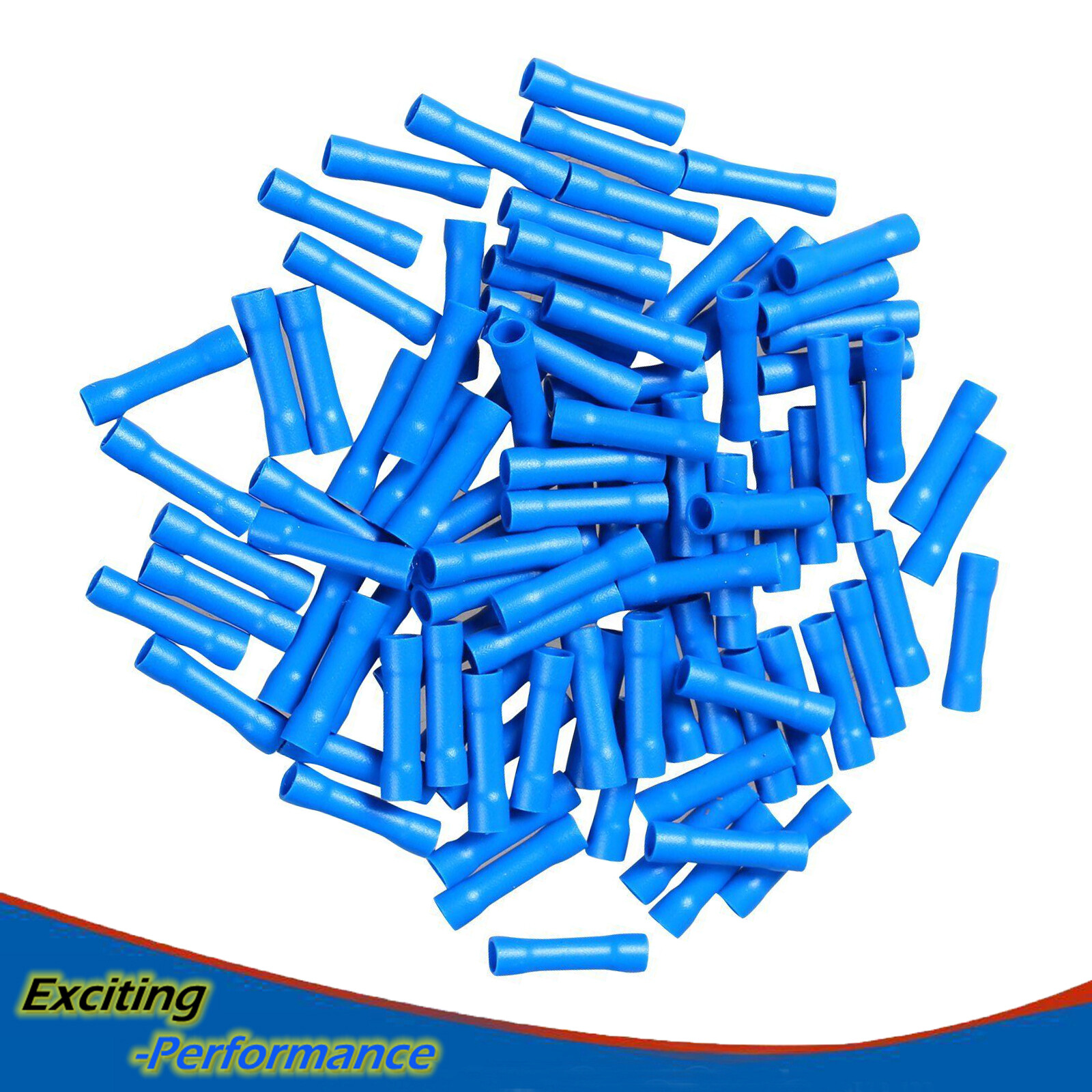 100Pcs Car Audio/Alarm Wire Butt Connector Terminals 16-14 AWG GA Gauge Blue