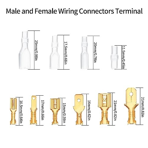 600 Pcs 2.8mm 4.8mm 6.3mm Male and Female Wire Spade Connectors and Insulating