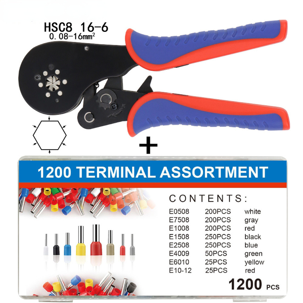 1200pcs Cable Wire Electrical Terminals Ferrule Crimper Plier Crimping Tool Kit