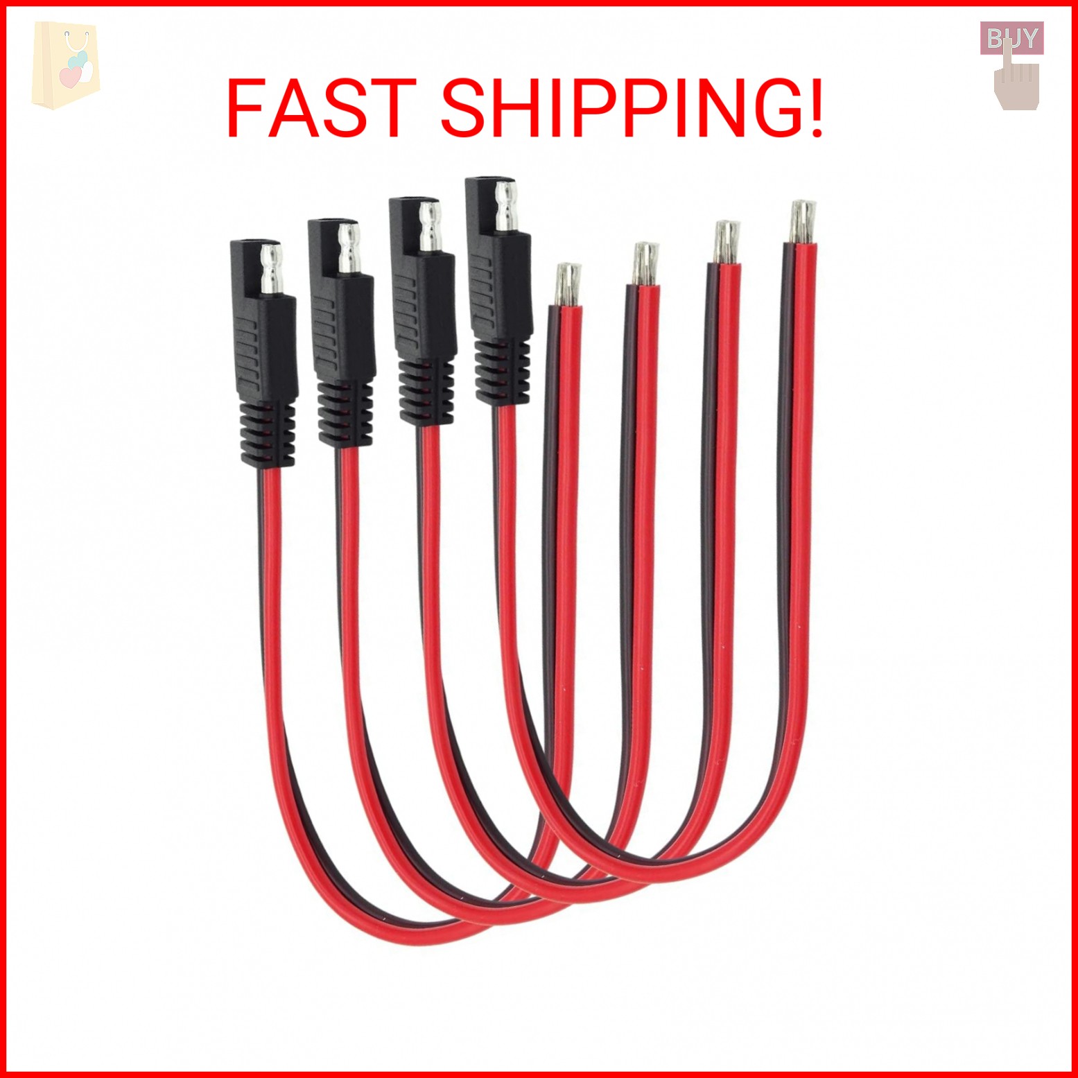 XmucTech 4-Pack 1ft 14AWG SAE Connector Quick Disconnect Plug Extension Cable fo