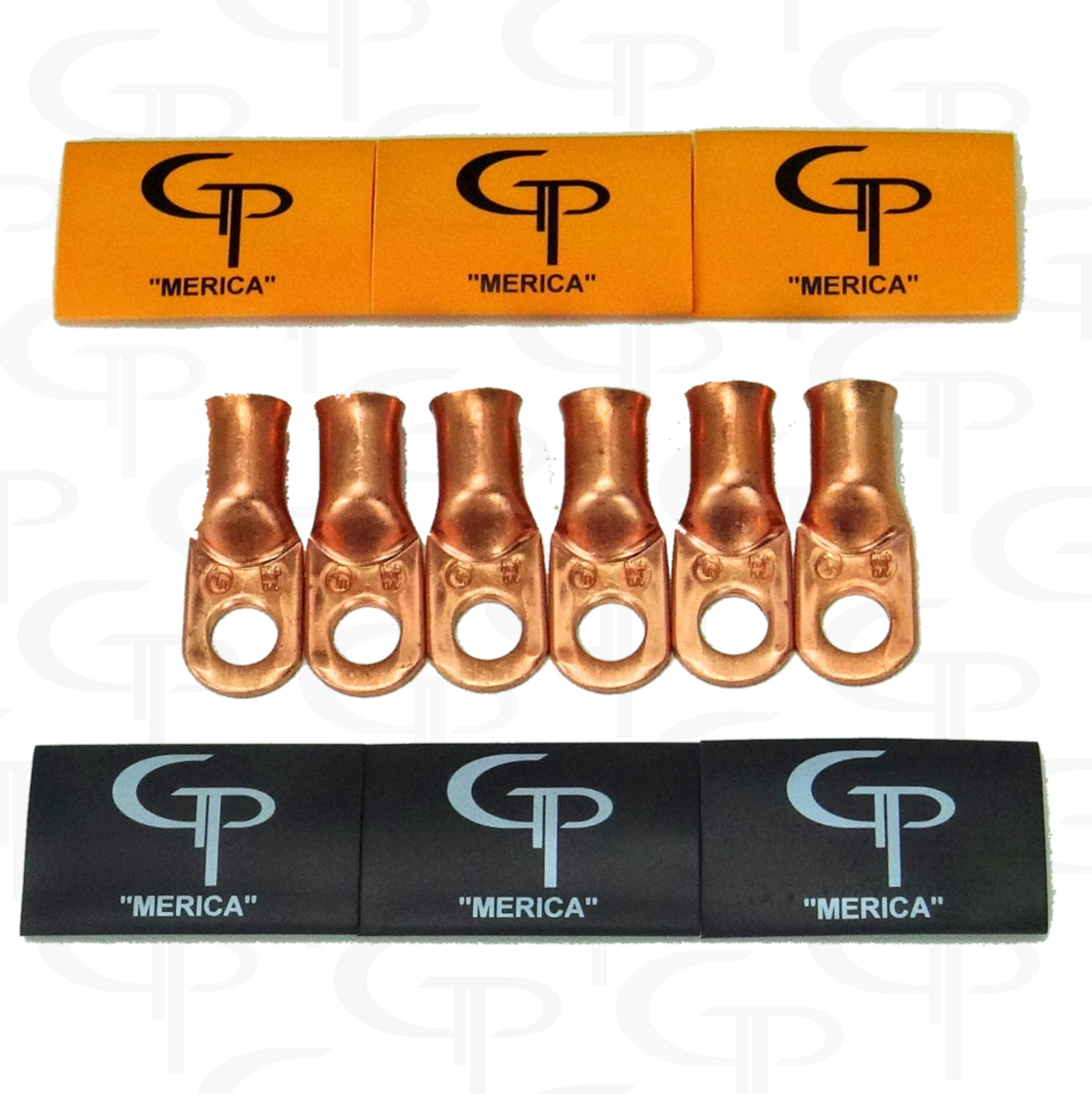 (6) 1/0 AWG Gauge Copper Lugs w/ ORANGE & BLACK Heat Shrink Ring Terminals
