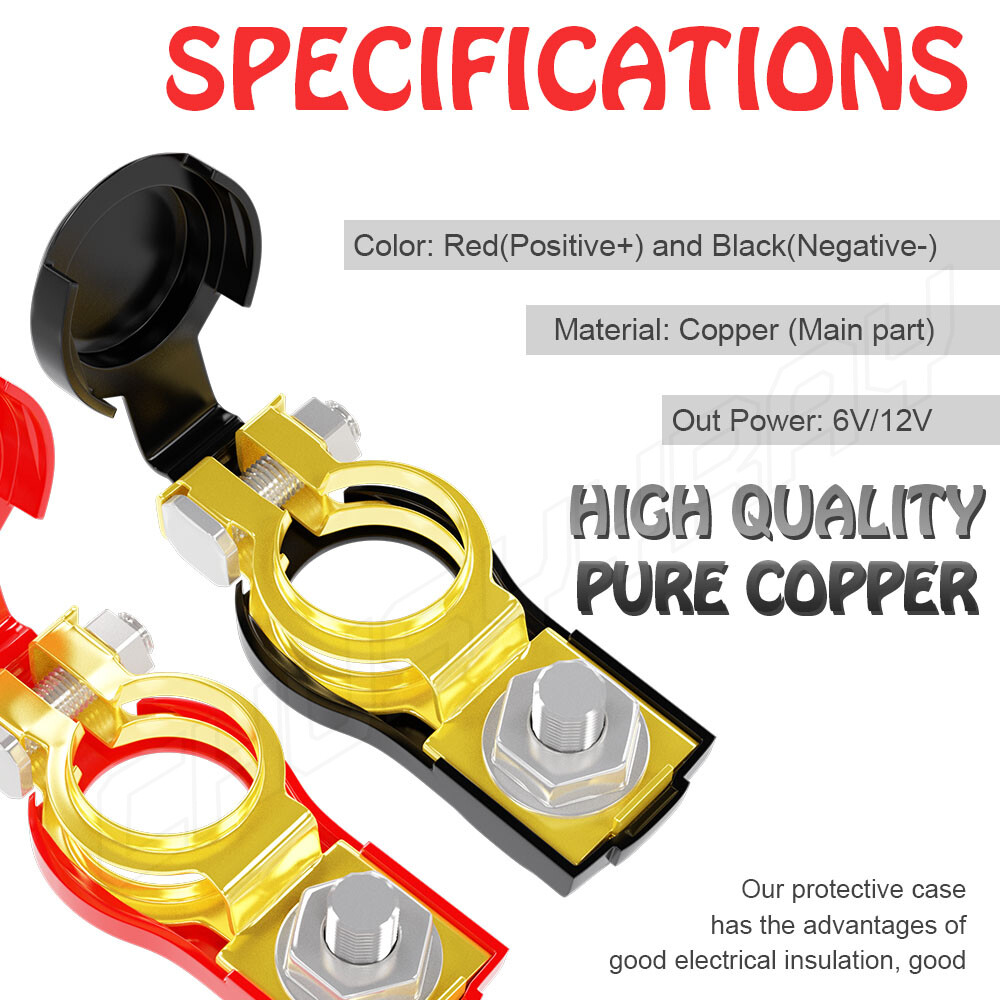 NEW Car Battery Terminal Connectors Clamp 2x Wire Lugs Cable Ends Copper Eyelet